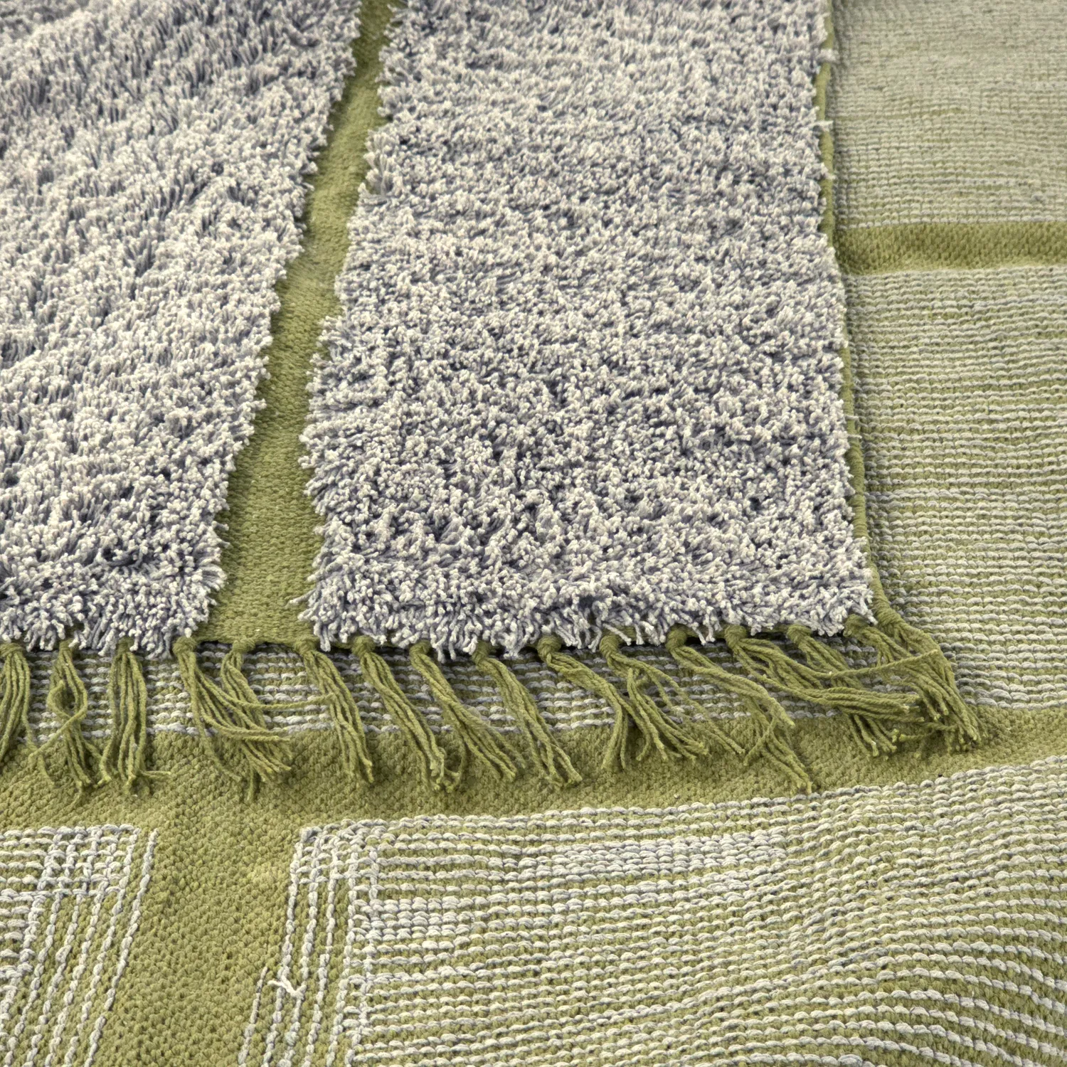 Ryamattor - Lindley Natural Cotton Shaggy (greige/grön)