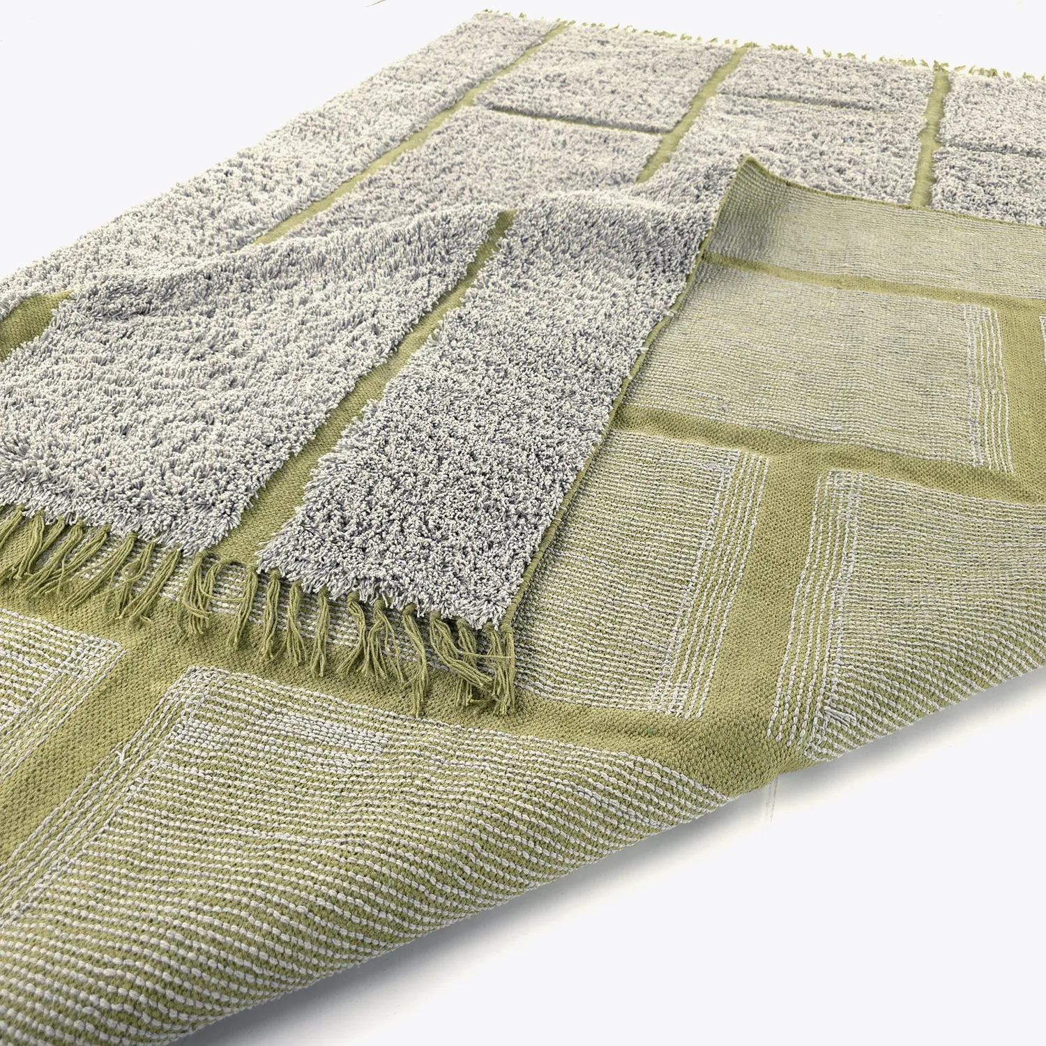 Ryamattor - Lindley Natural Cotton Shaggy (greige/grön)