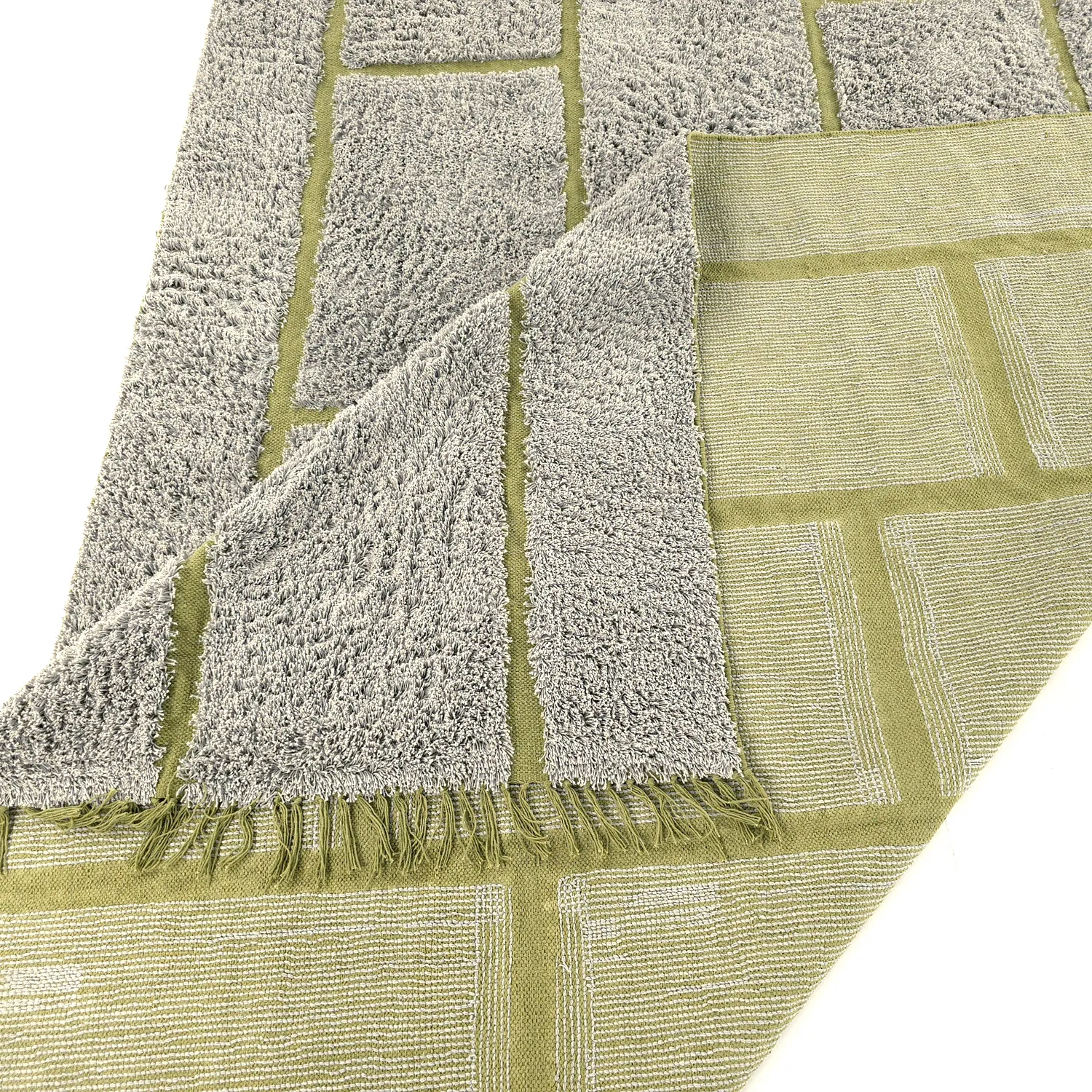 Ryamattor - Lindley Natural Cotton Shaggy (greige/grön)