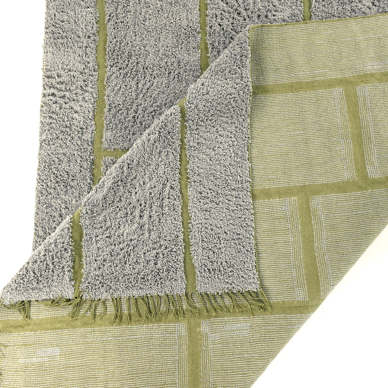 Ryamattor - Lindley Natural Cotton Shaggy (greige/grön)