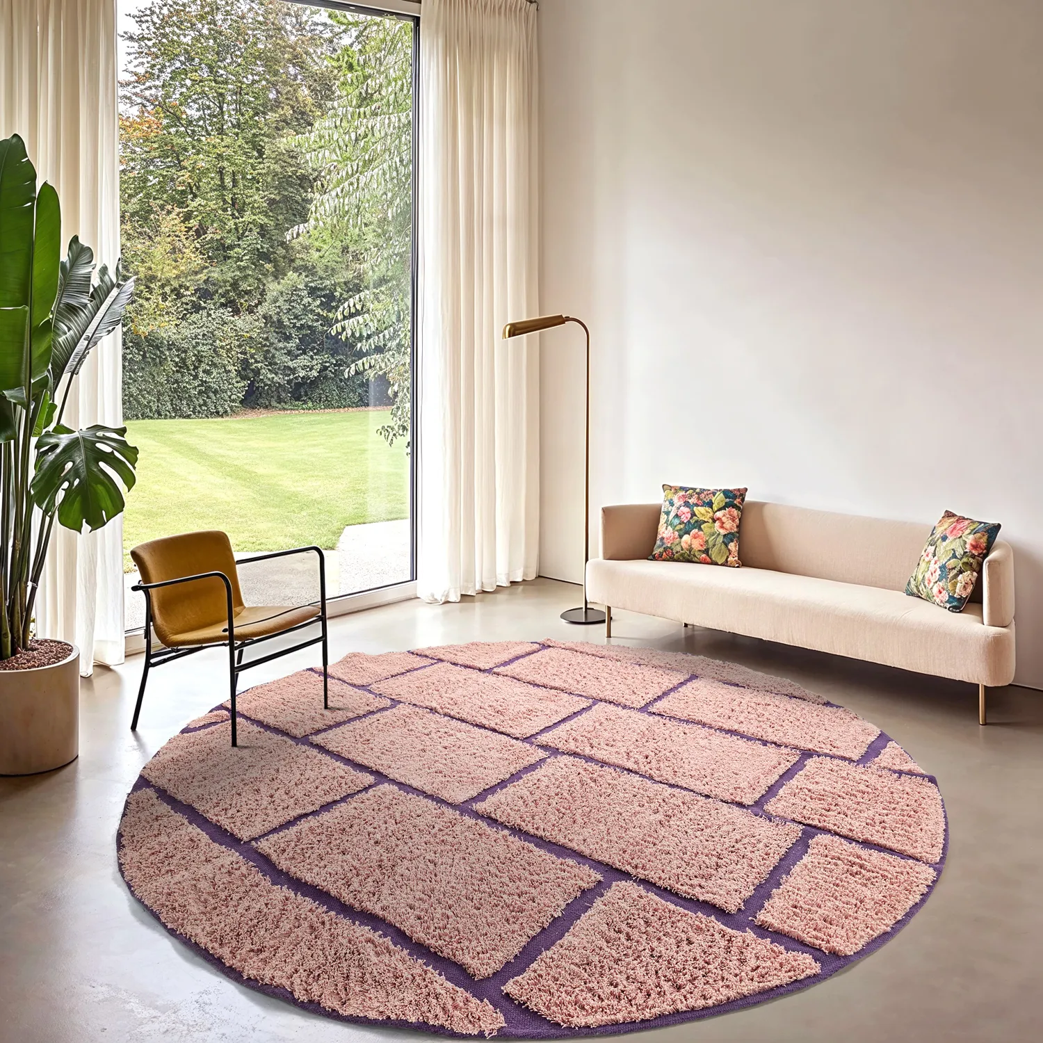 Rund matta - Lindley Natural Cotton Shaggy (rosa/lila)
