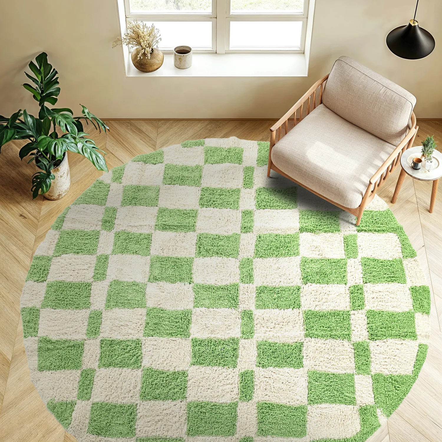 Rund matta - Maranello Natural Cotton Shaggy (grön)