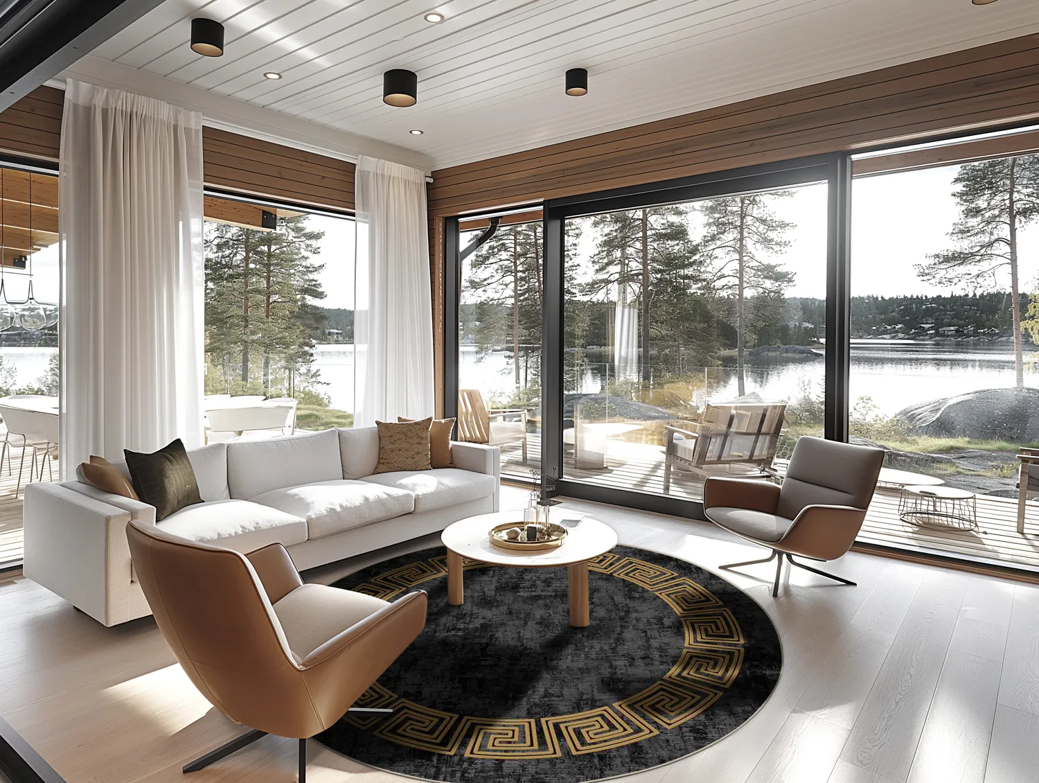 Rund matta - Myra (svart/guld)