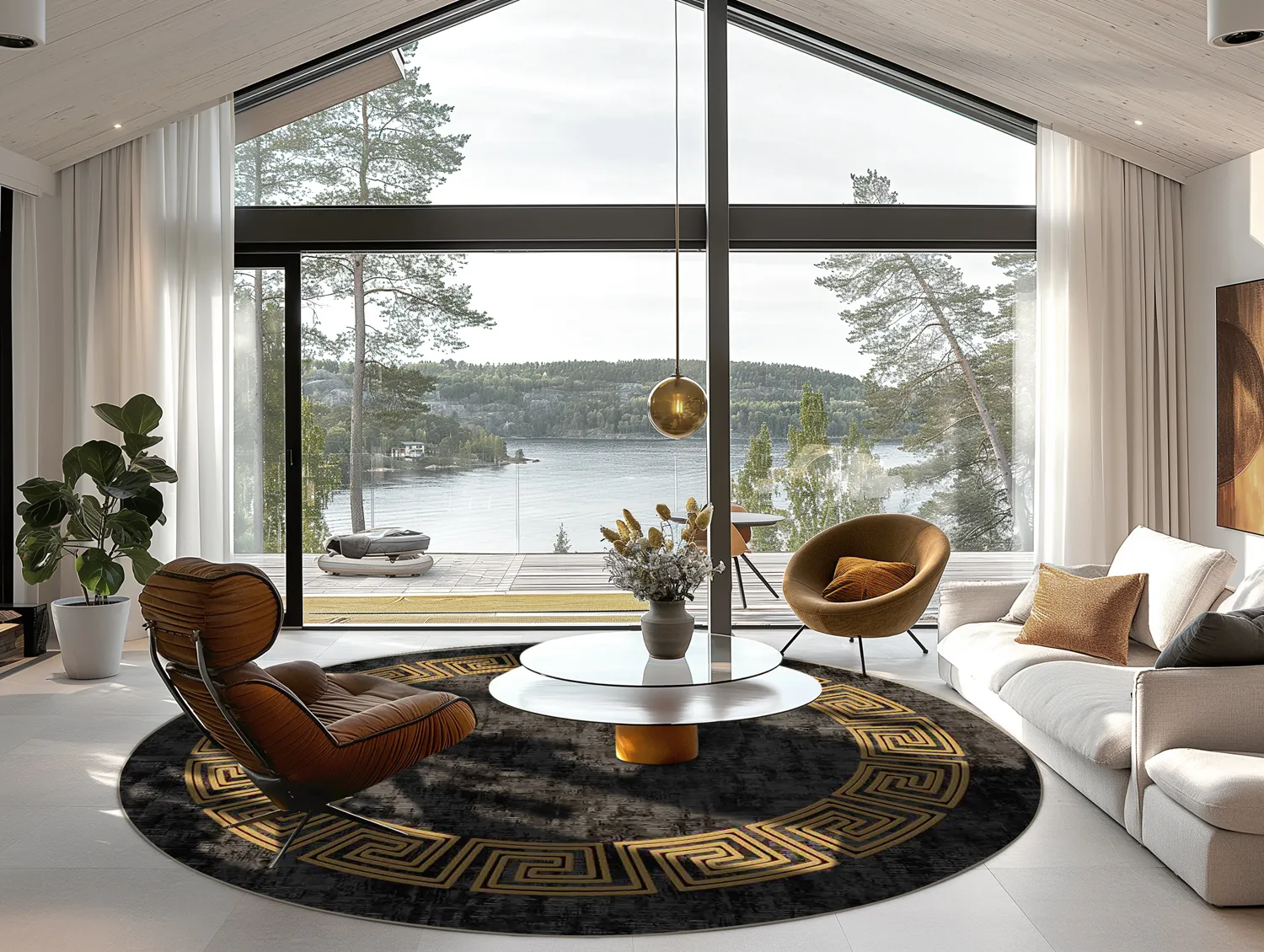 Rund matta - Myra (svart/guld)