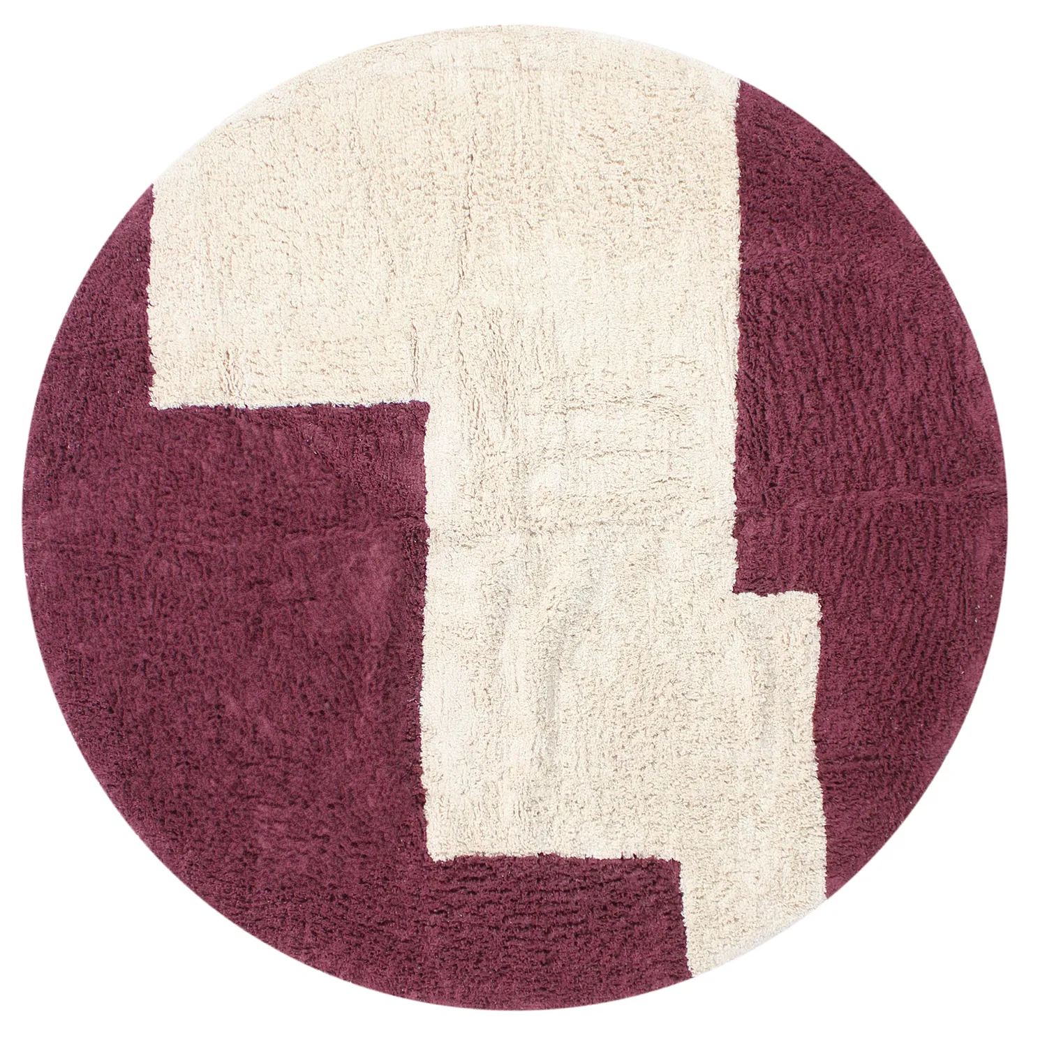 Rund matta - Ricco Natural Cotton Shaggy (offwhite/vinröd)