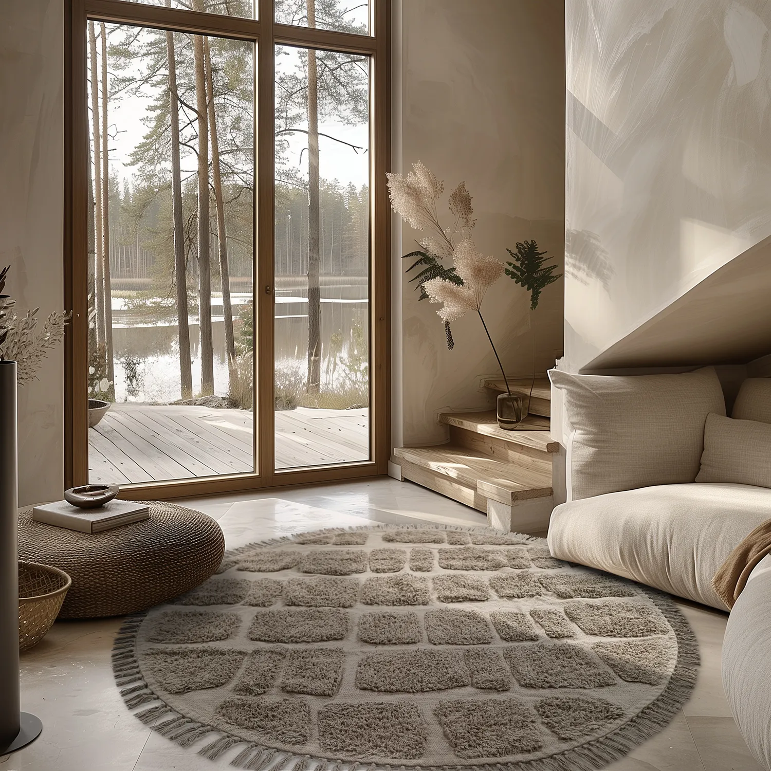 Rund matta - Salem Natural Cotton Shaggy (taupe)