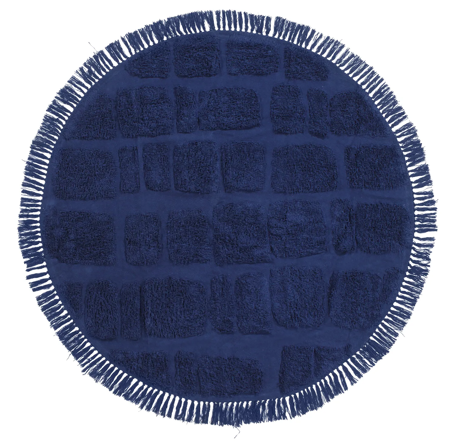 Rund matta - Salem Natural Cotton Shaggy (mörkblå)