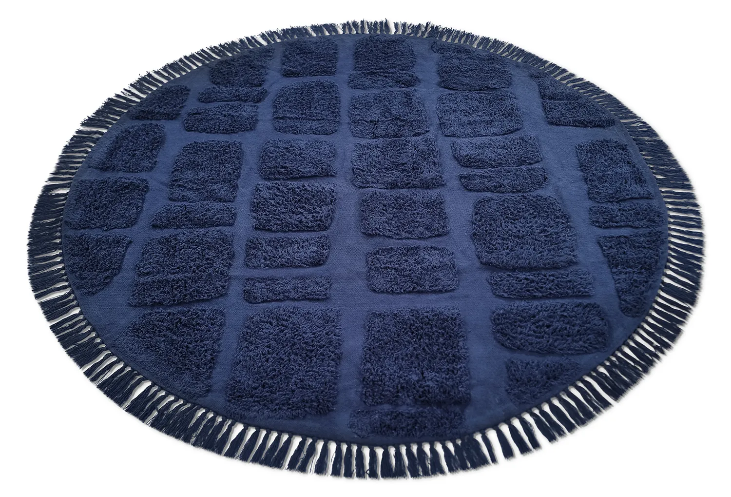 Rund matta - Salem Natural Cotton Shaggy (mörkblå)