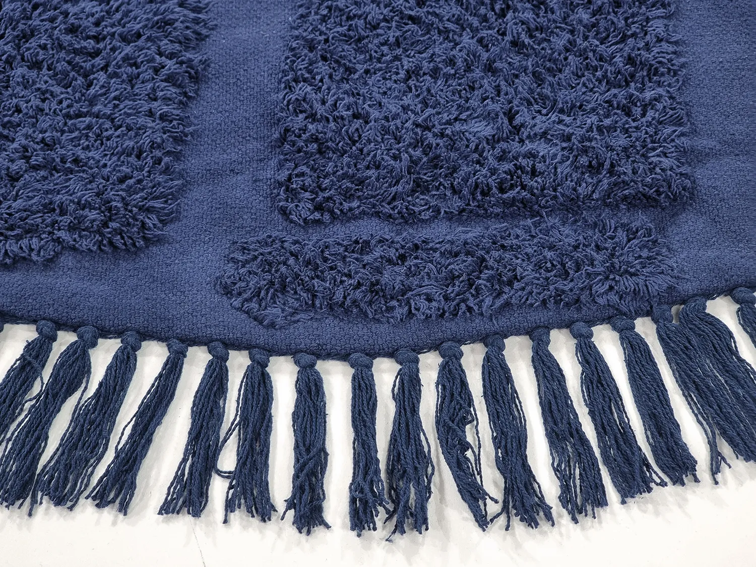 Rund matta - Salem Natural Cotton Shaggy (mörkblå)