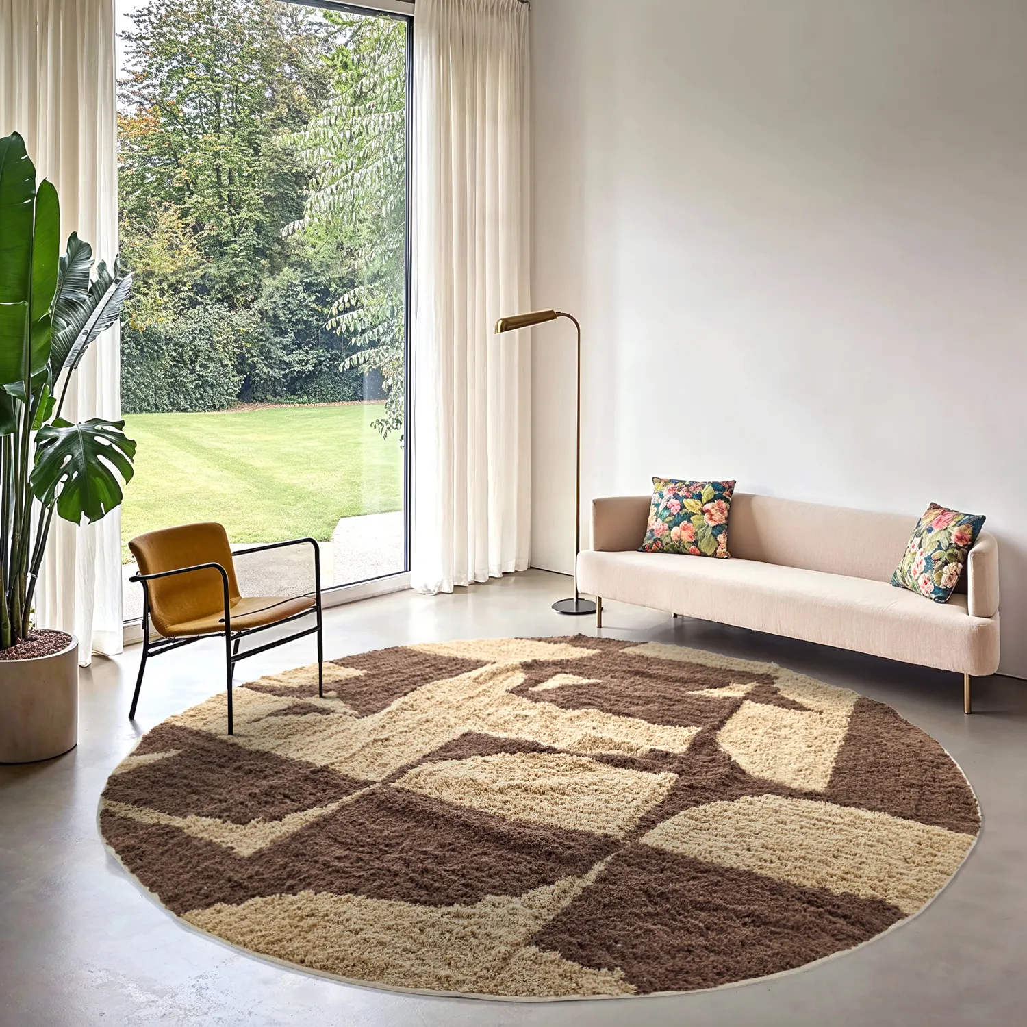 Rund matta - Siberia Natural Cotton Shaggy (beige/brun)