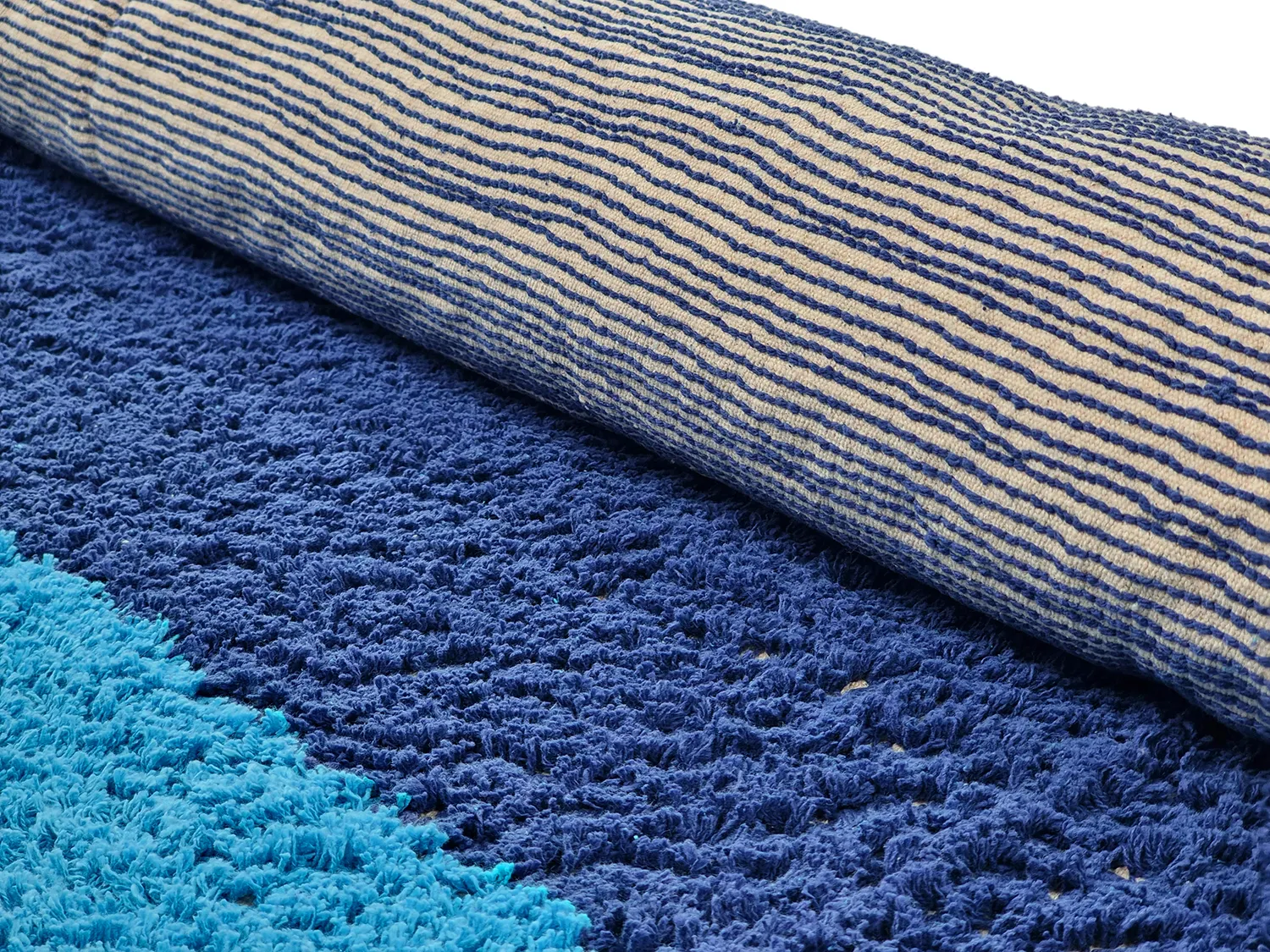 Rund matta - Taro Natural Cotton Shaggy (blå)