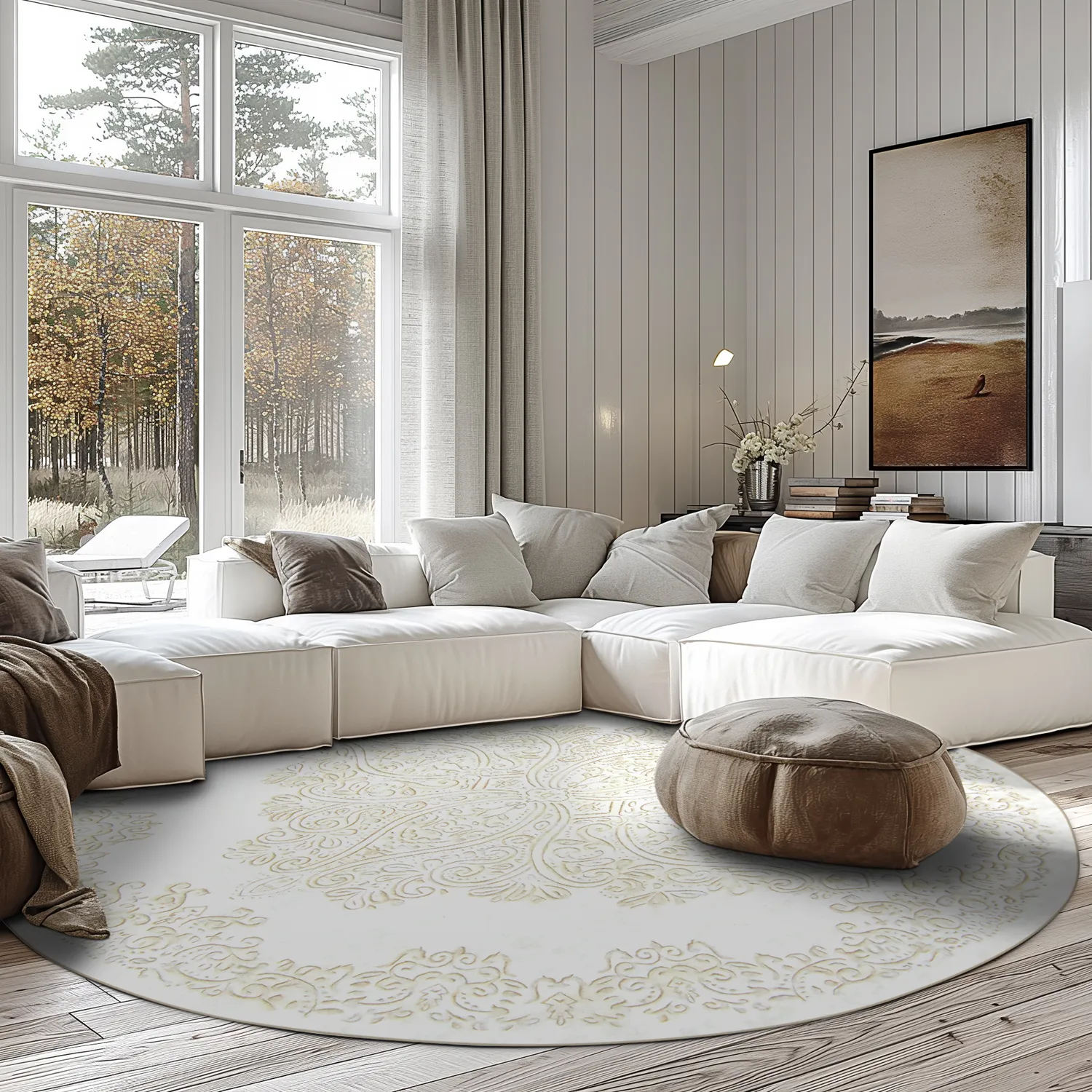 Rund matta - Valenza (vit/beige)