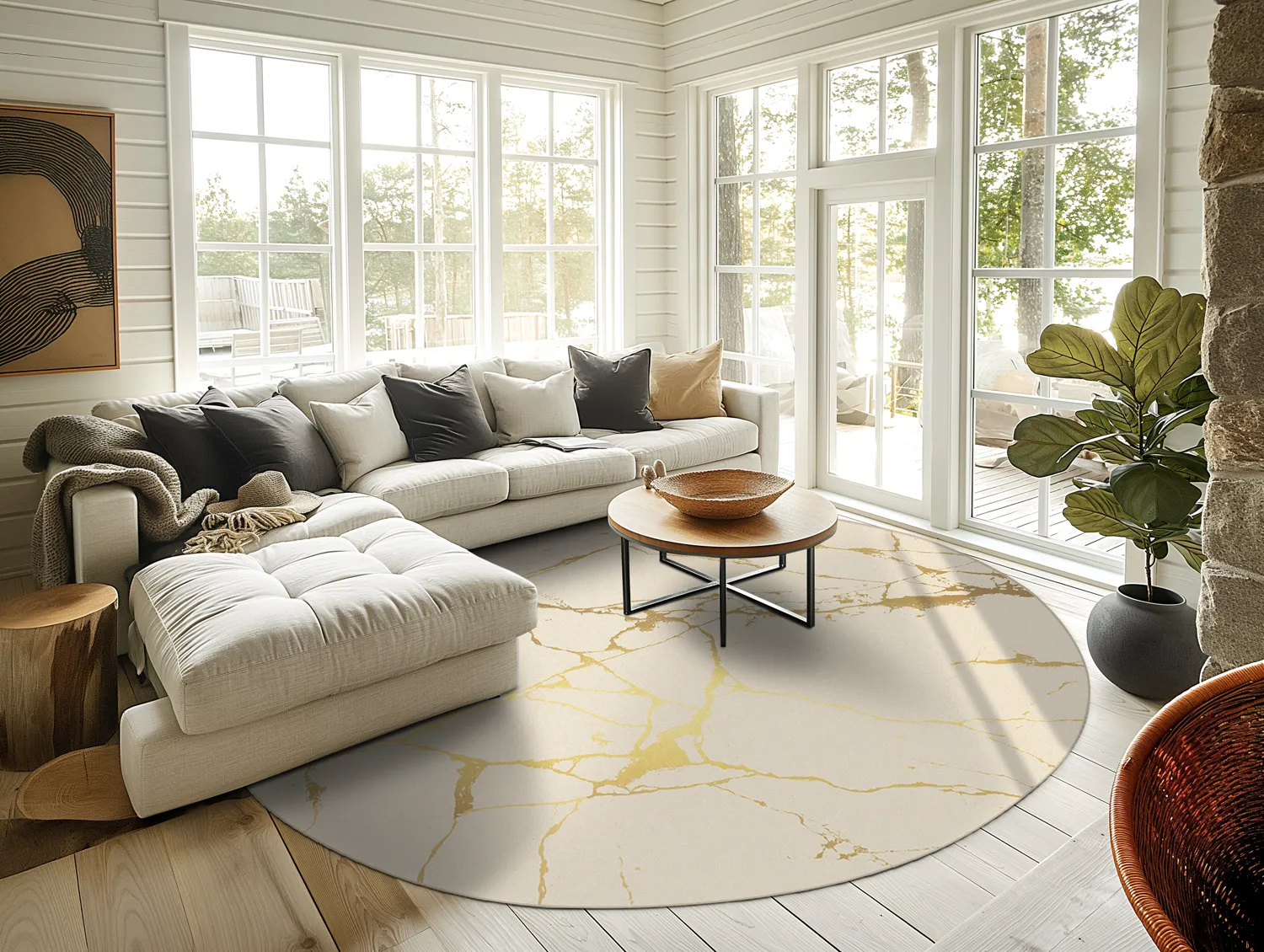 Rund matta - Vieste (beige/guld)