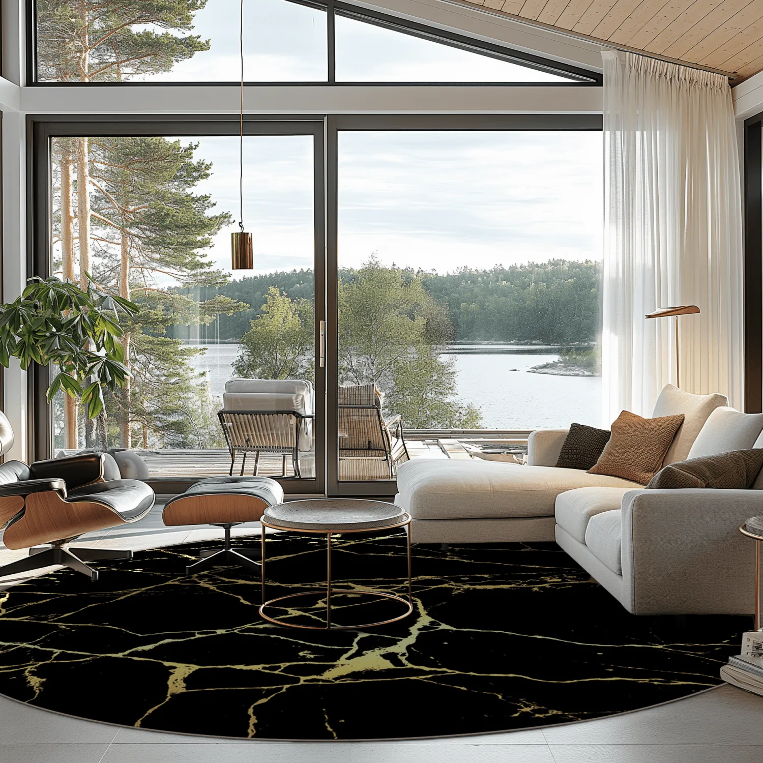 Rund matta - Vieste (svart/guld)