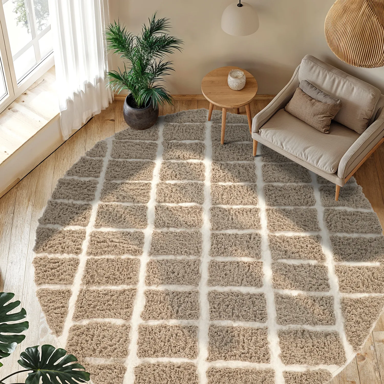 Rund Matta - Zola Natural Cotton Shaggy (beige)