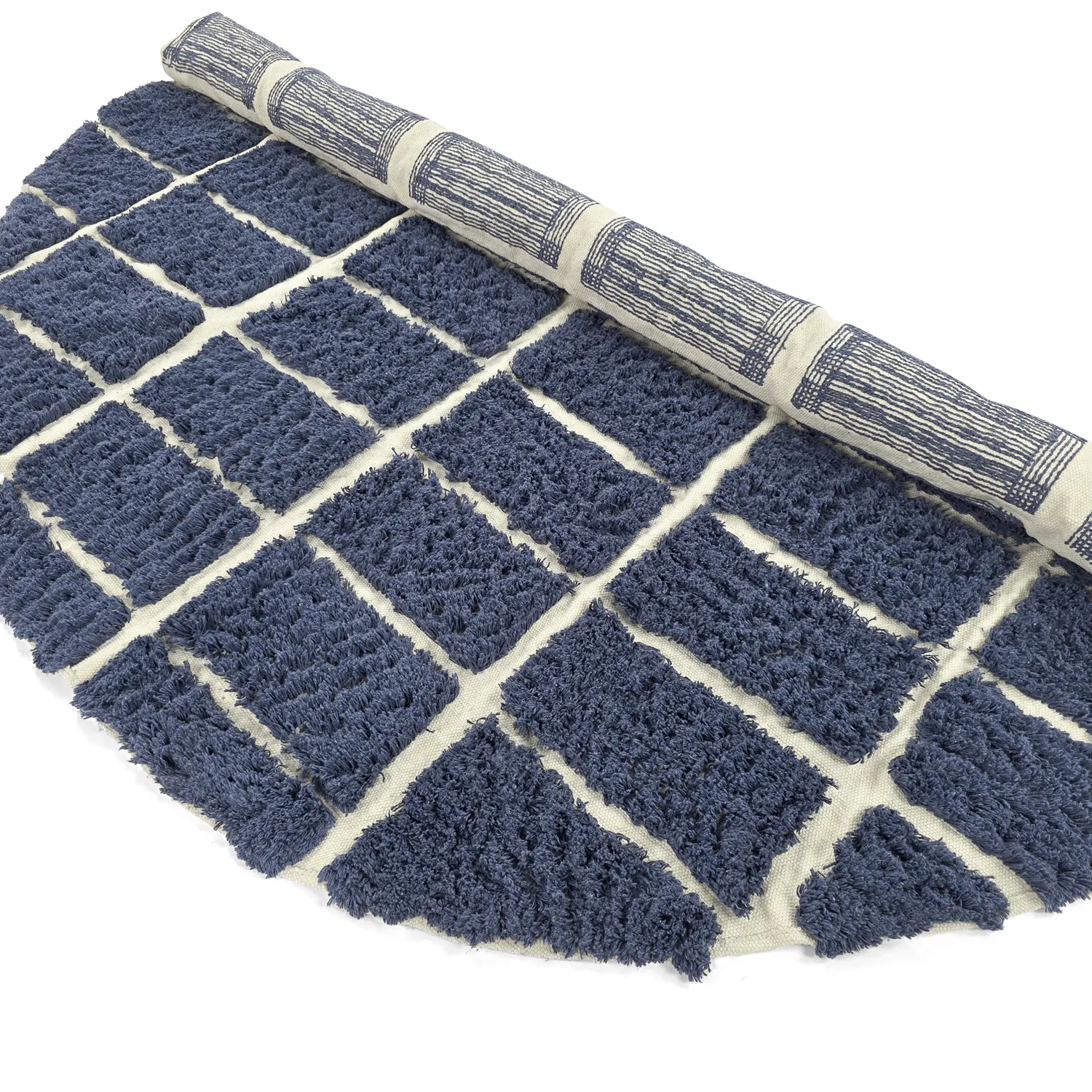 Rund Matta - Zola Natural Cotton Shaggy (blå)