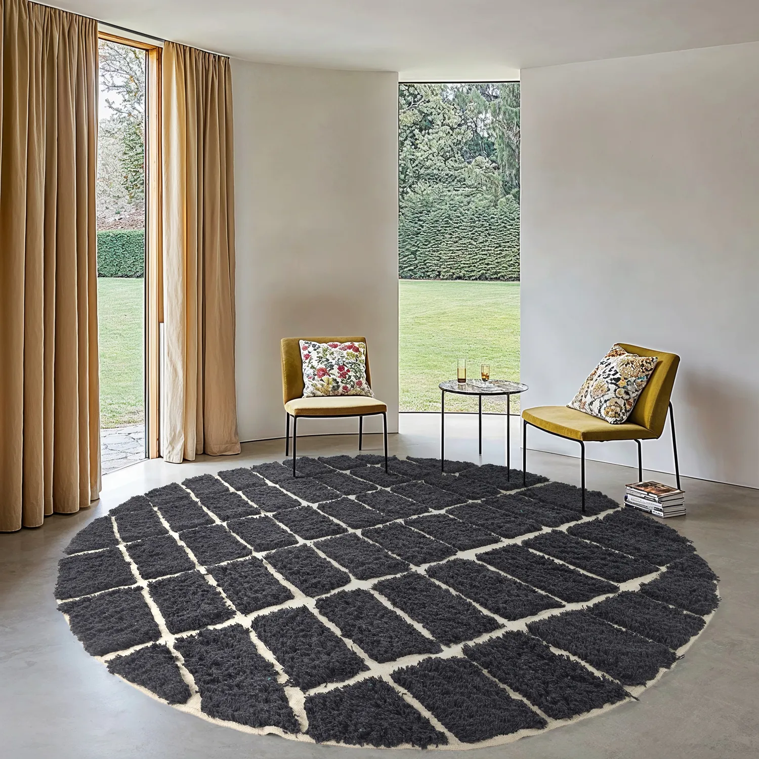 Rund Matta - Zola Natural Cotton Shaggy (mörkgrå)