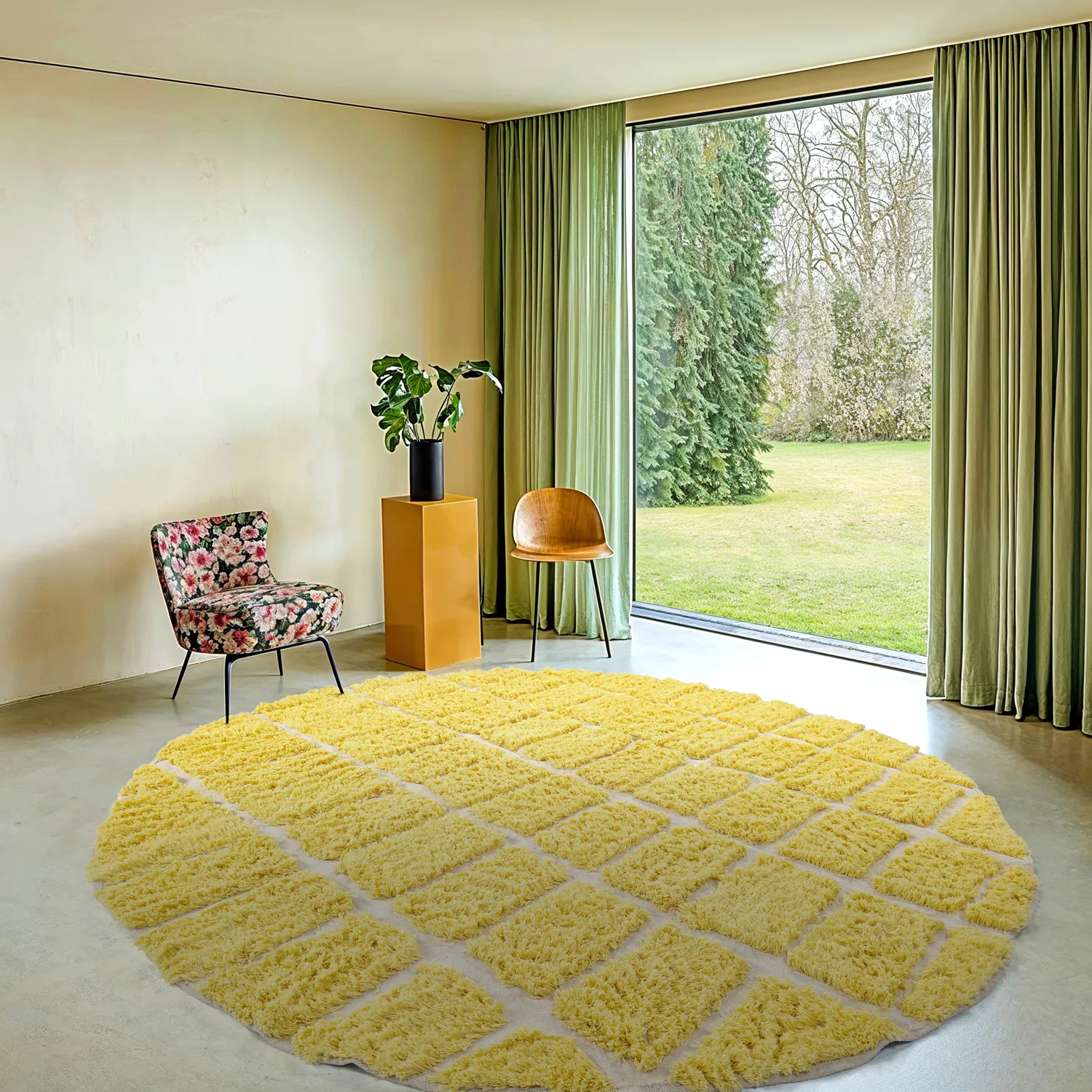 Rund Matta - Zola Natural Cotton Shaggy (gul)