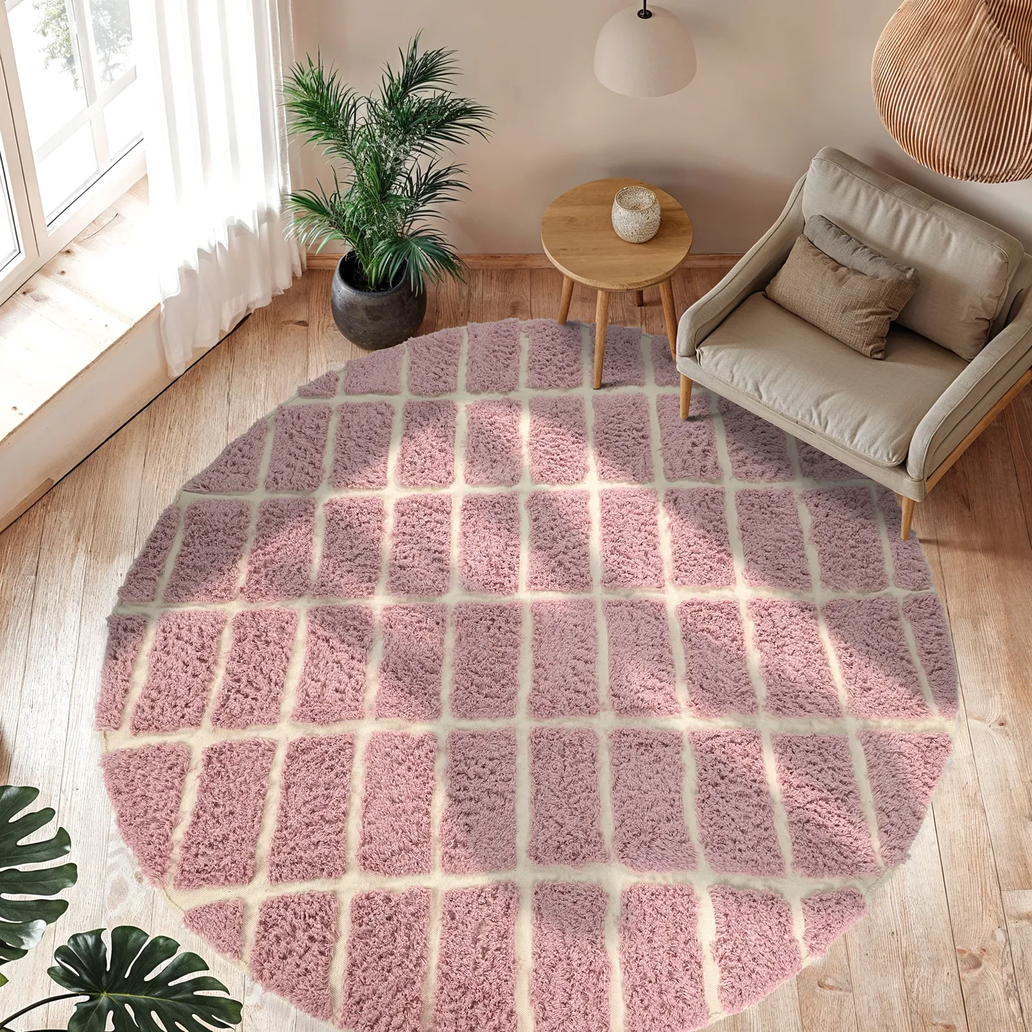 Rund Matta - Zola Natural Cotton Shaggy (rosa)