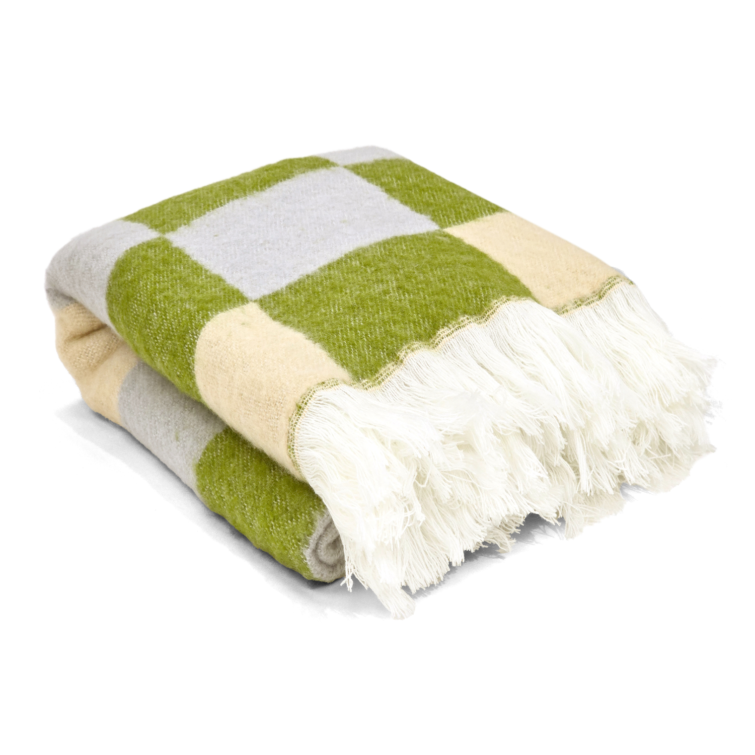 Filtar - Pläd i ullmix - Audrey Check (beige/grön/lila) (Storlek: 130 x 170 cm)