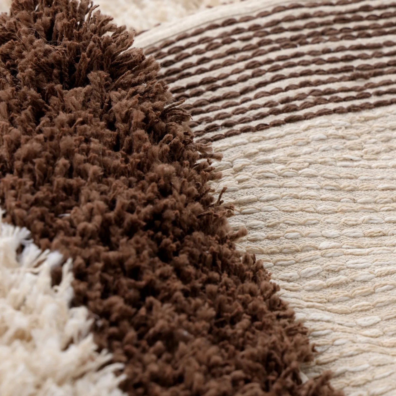 Rund matta - Sagres Natural Cotton Shaggy (offwhite/brun)