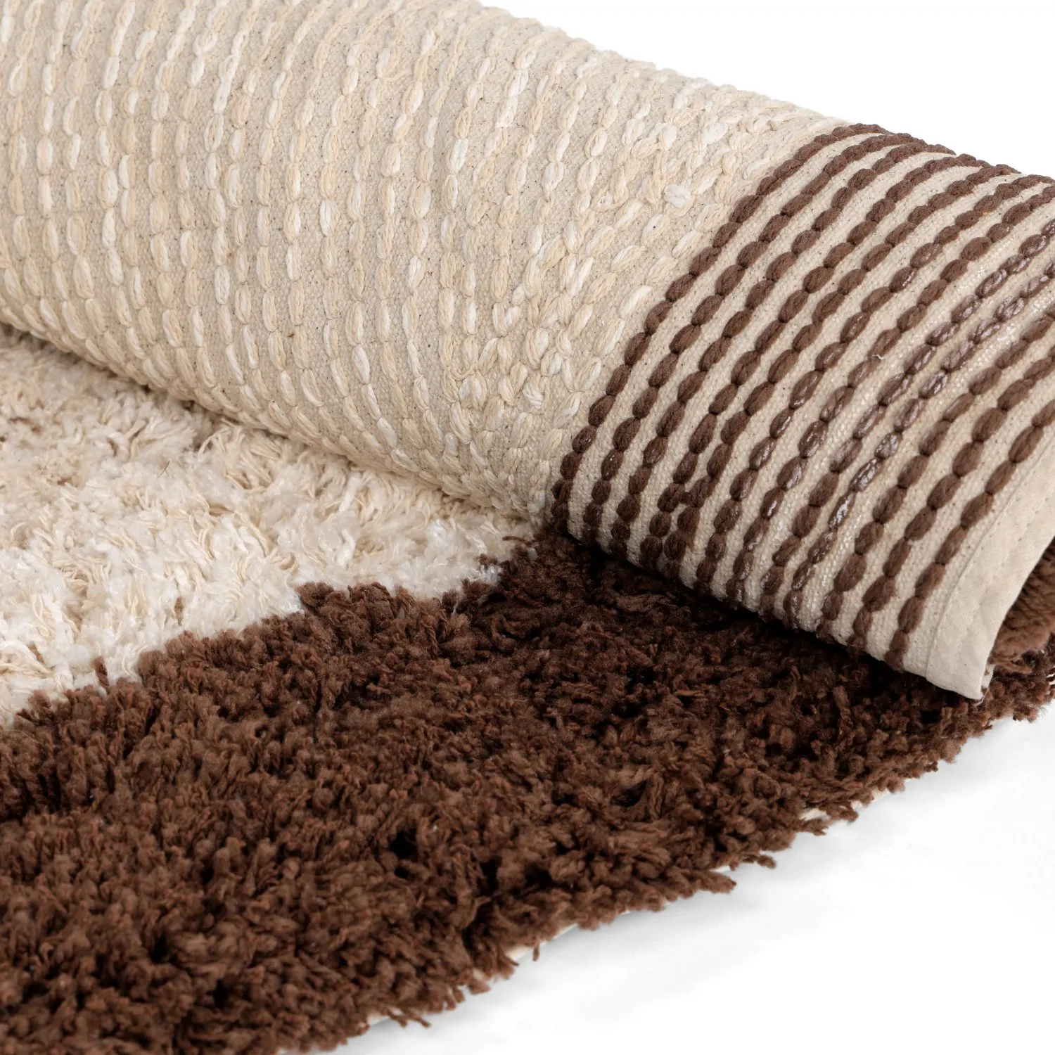 Rund matta - Sagres Natural Cotton Shaggy (offwhite/brun)