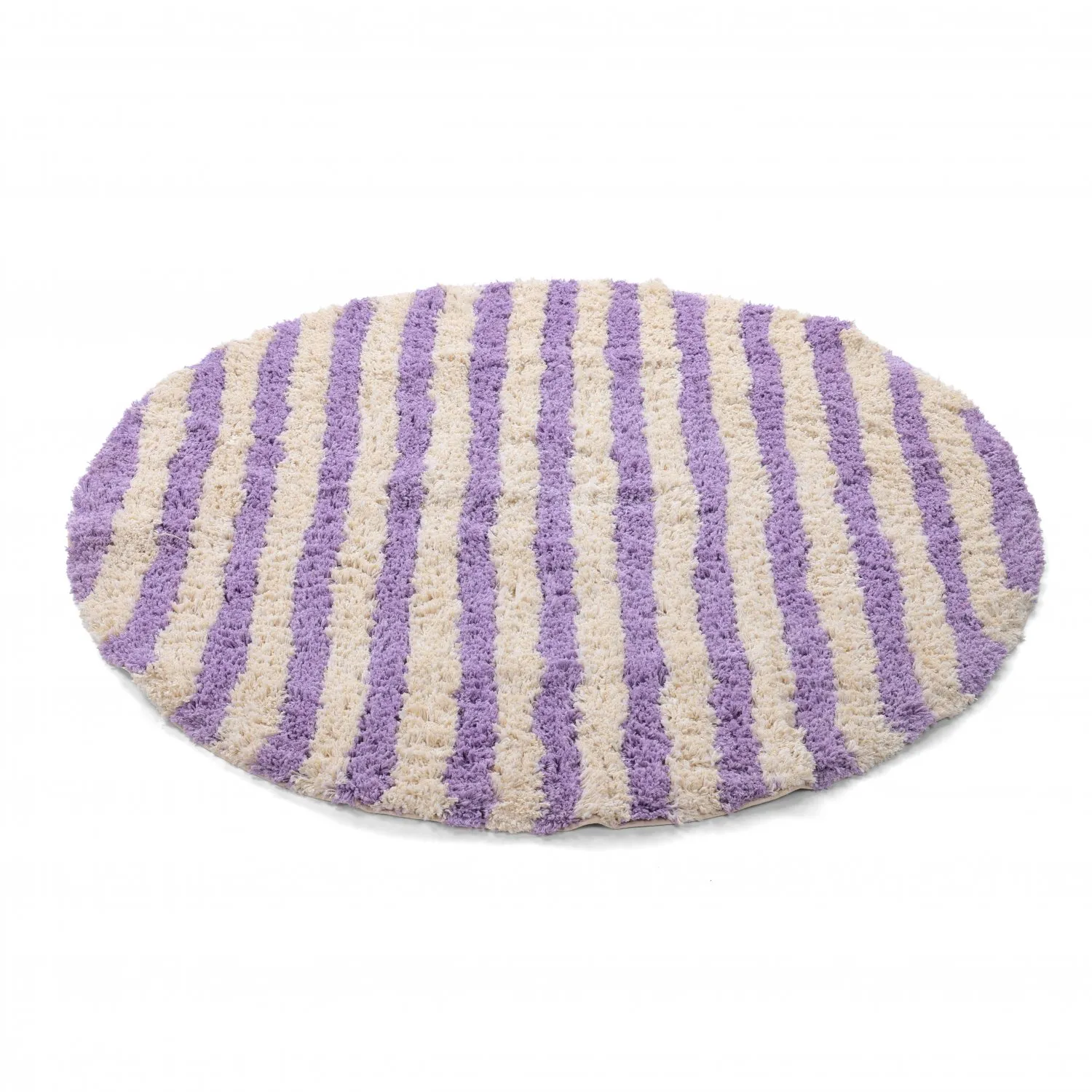 Rund matta - Thira Stripe Cotton Shaggy (creme/ljuslila)