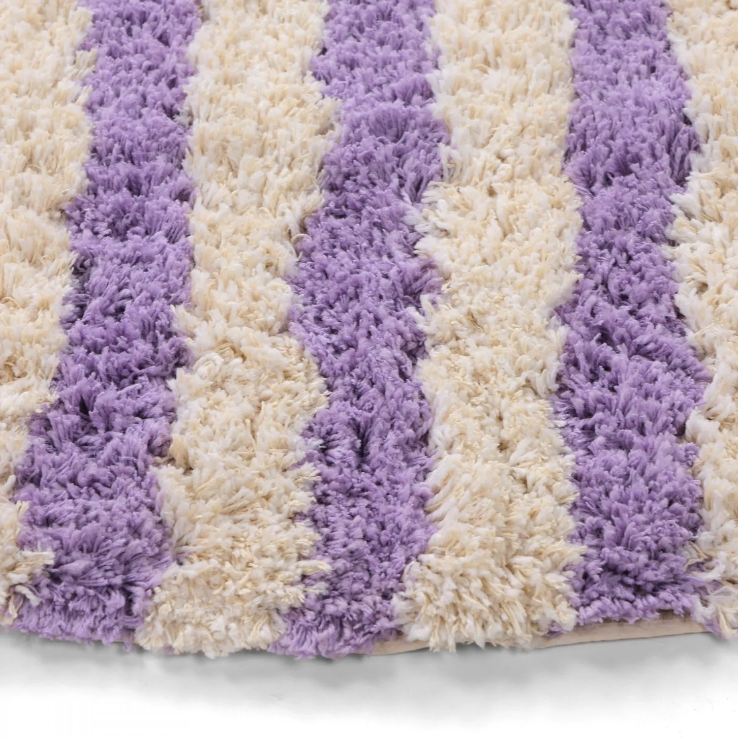 Rund matta - Thira Stripe Cotton Shaggy (creme/ljuslila)