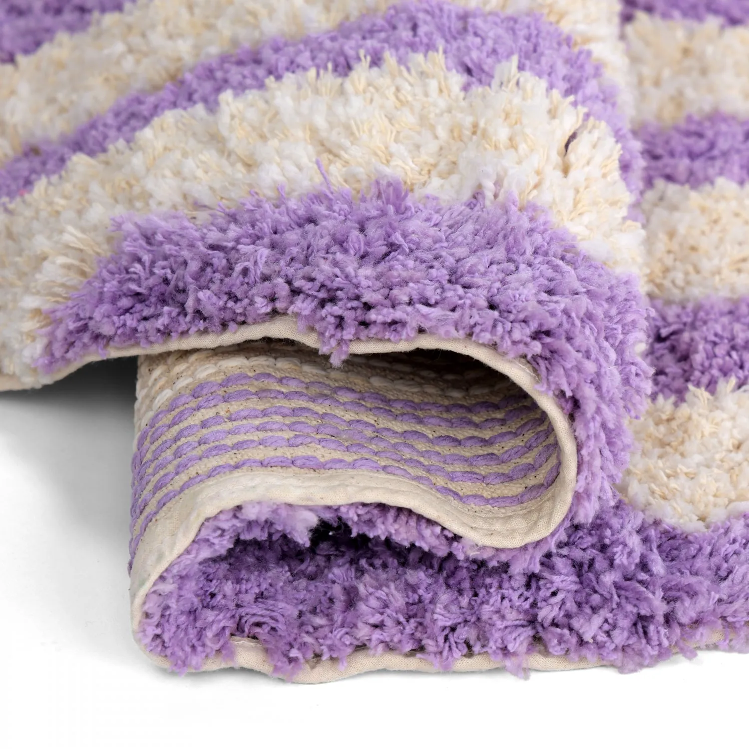 Rund matta - Thira Stripe Cotton Shaggy (creme/ljuslila)