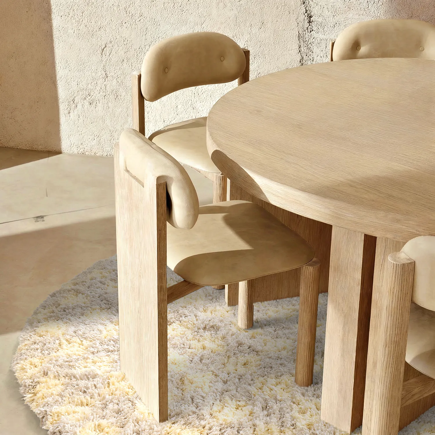 Rund matta - Methoni Check Cotton Shaggy (creme/ljusgul)