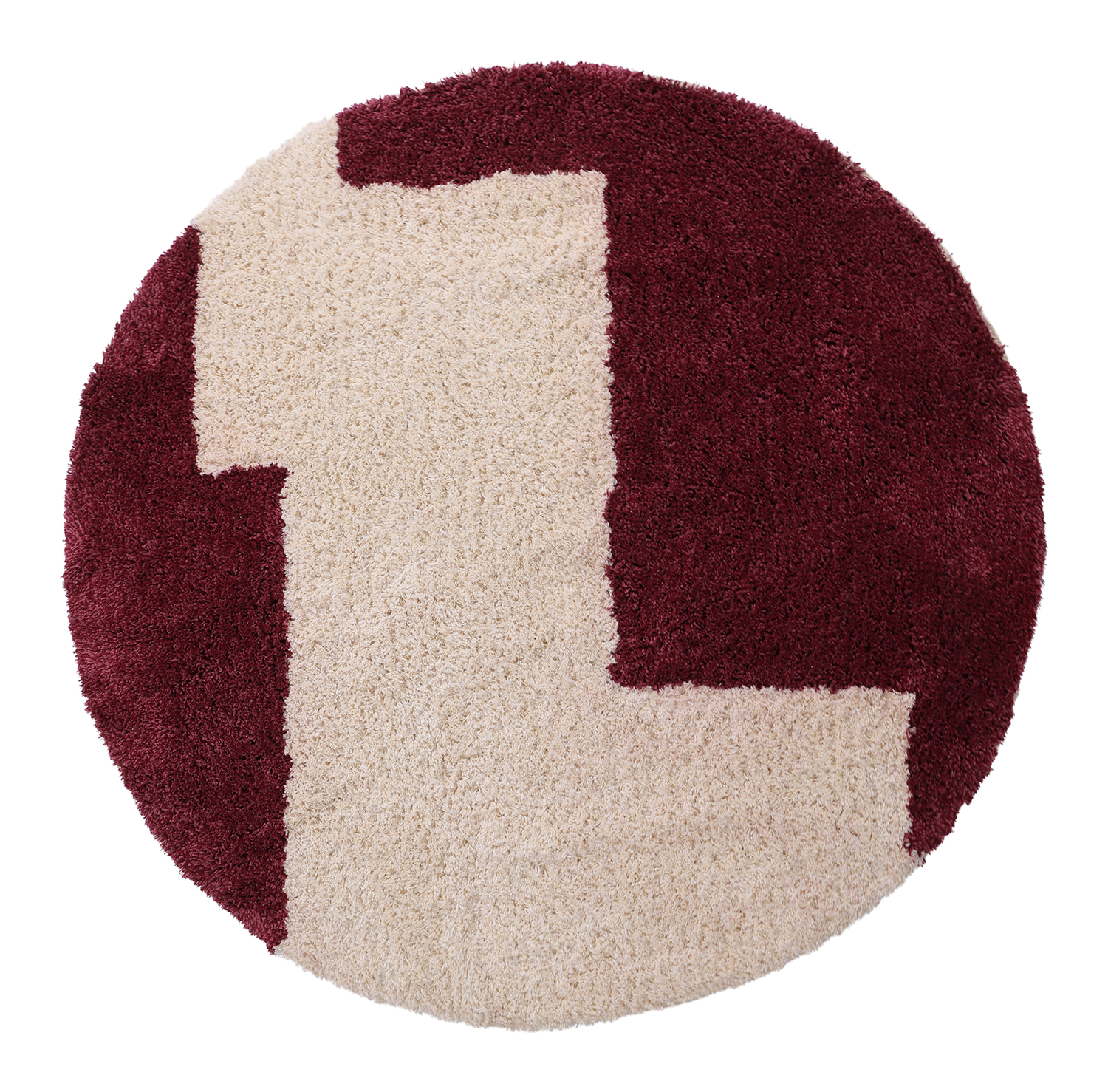 Rund matta - Begur Natural Cotton Shaggy (offwhite/vinröd) (Storlek: Ø 160 cm)
