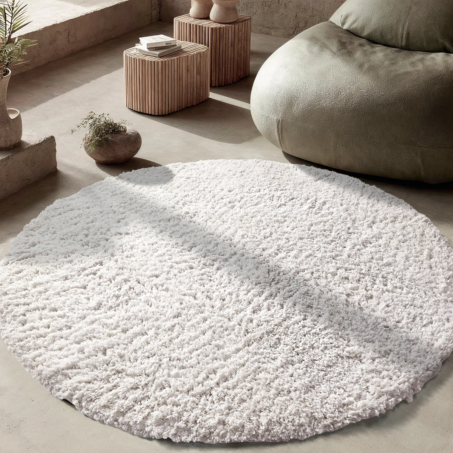 Rund matta - Combarro Solid Cotton Shaggy (creme)
