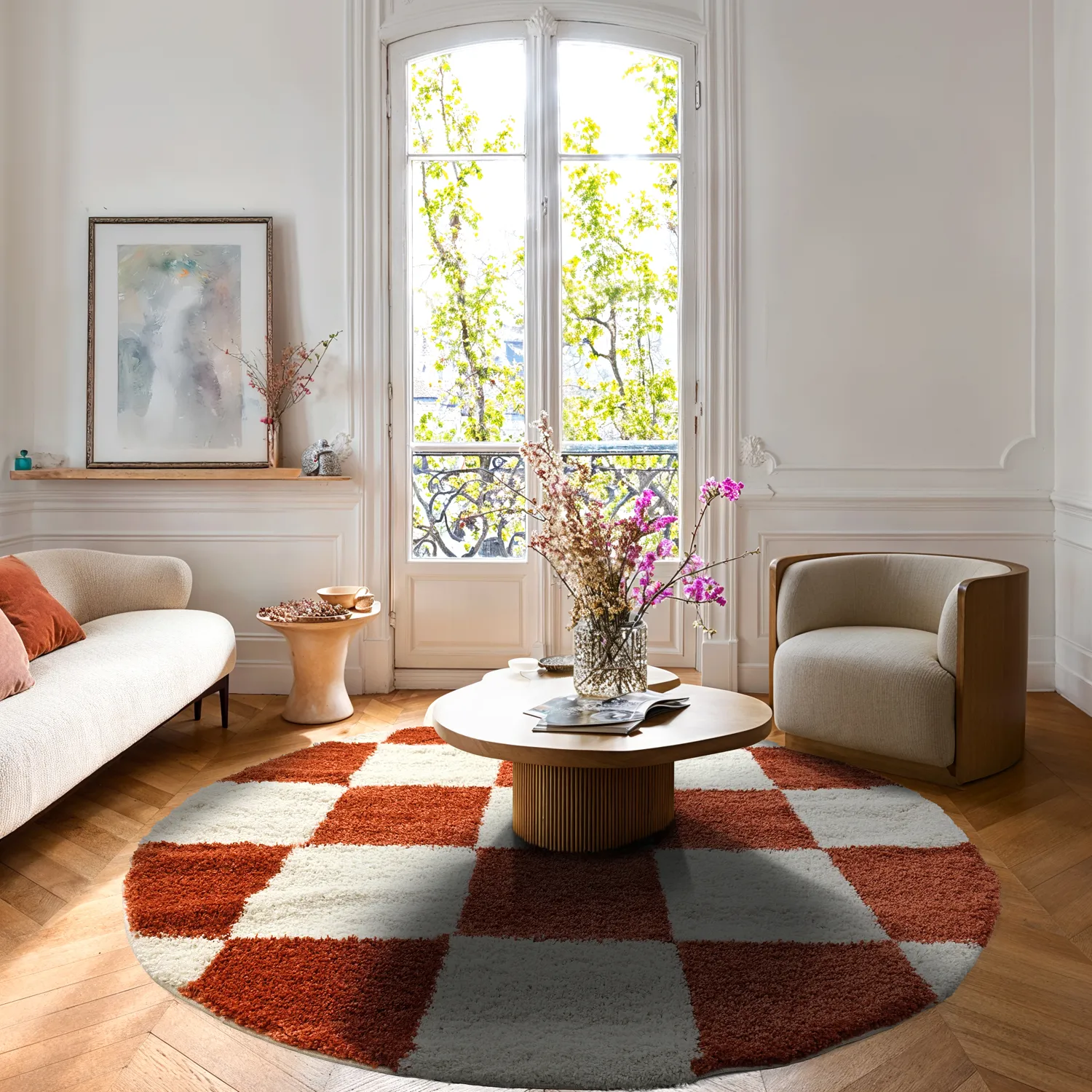 Runda mattor - Gordes (orange/vit)