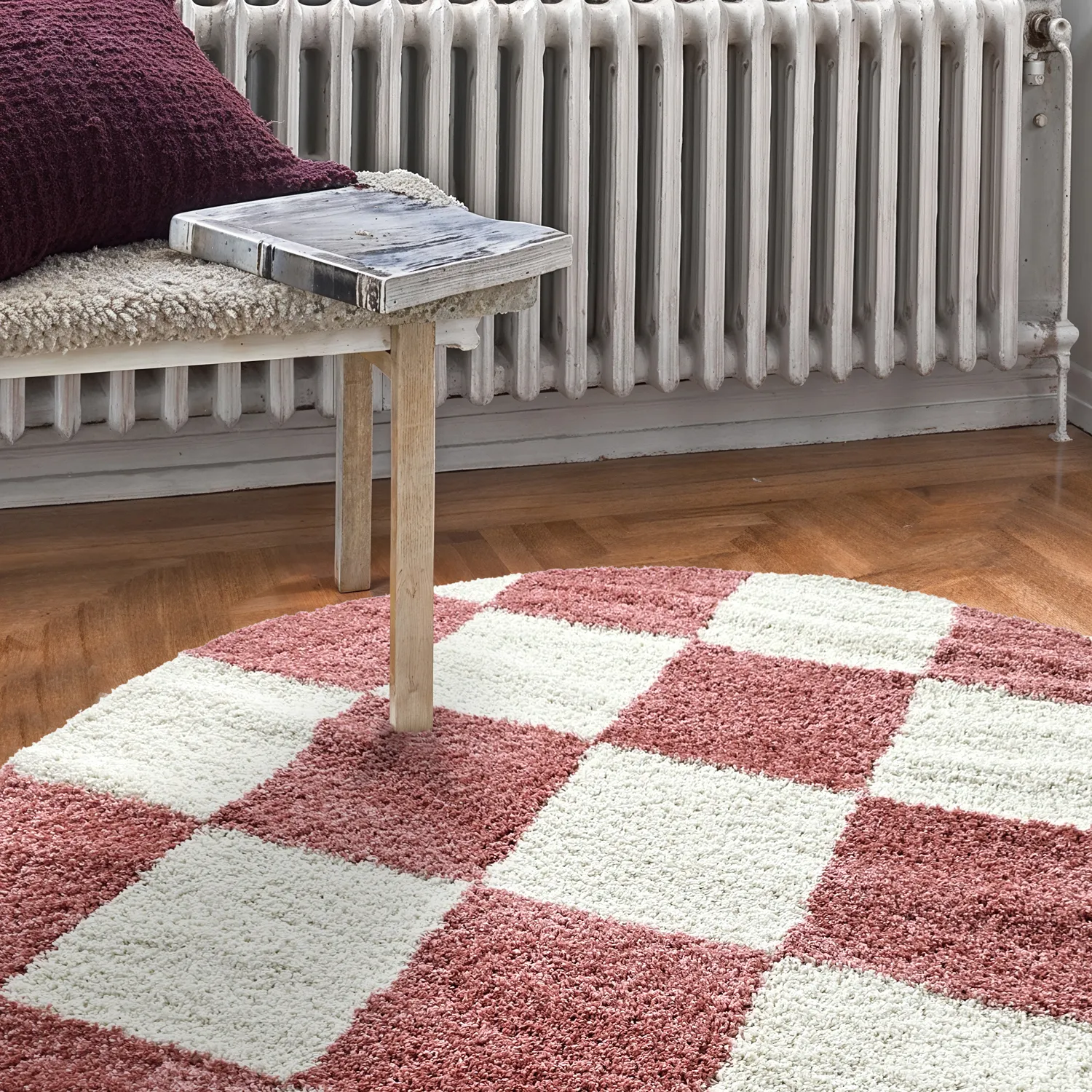 Runda mattor - Gordes (rosa/vit)
