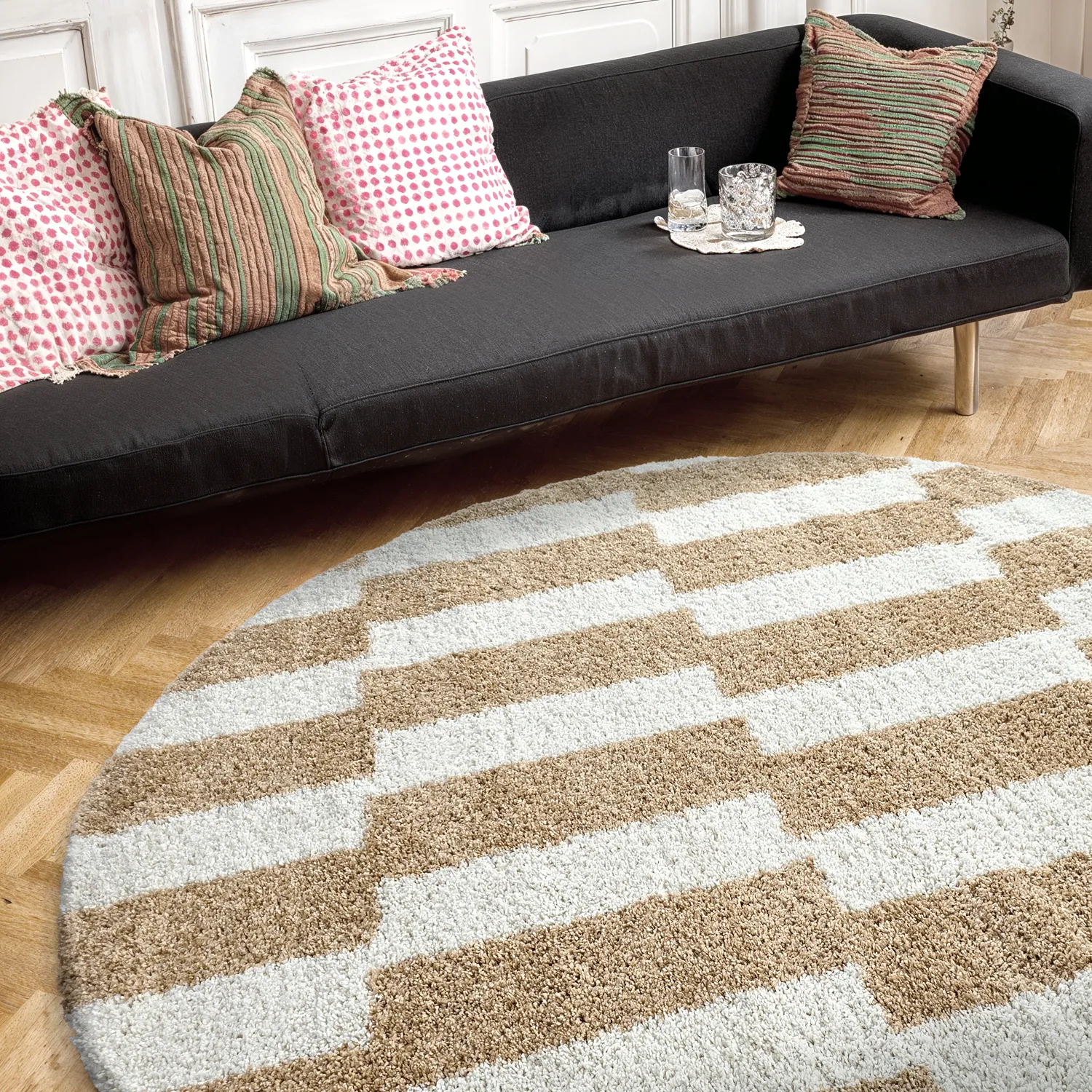 Runda mattor - Tamri (beige/vit)