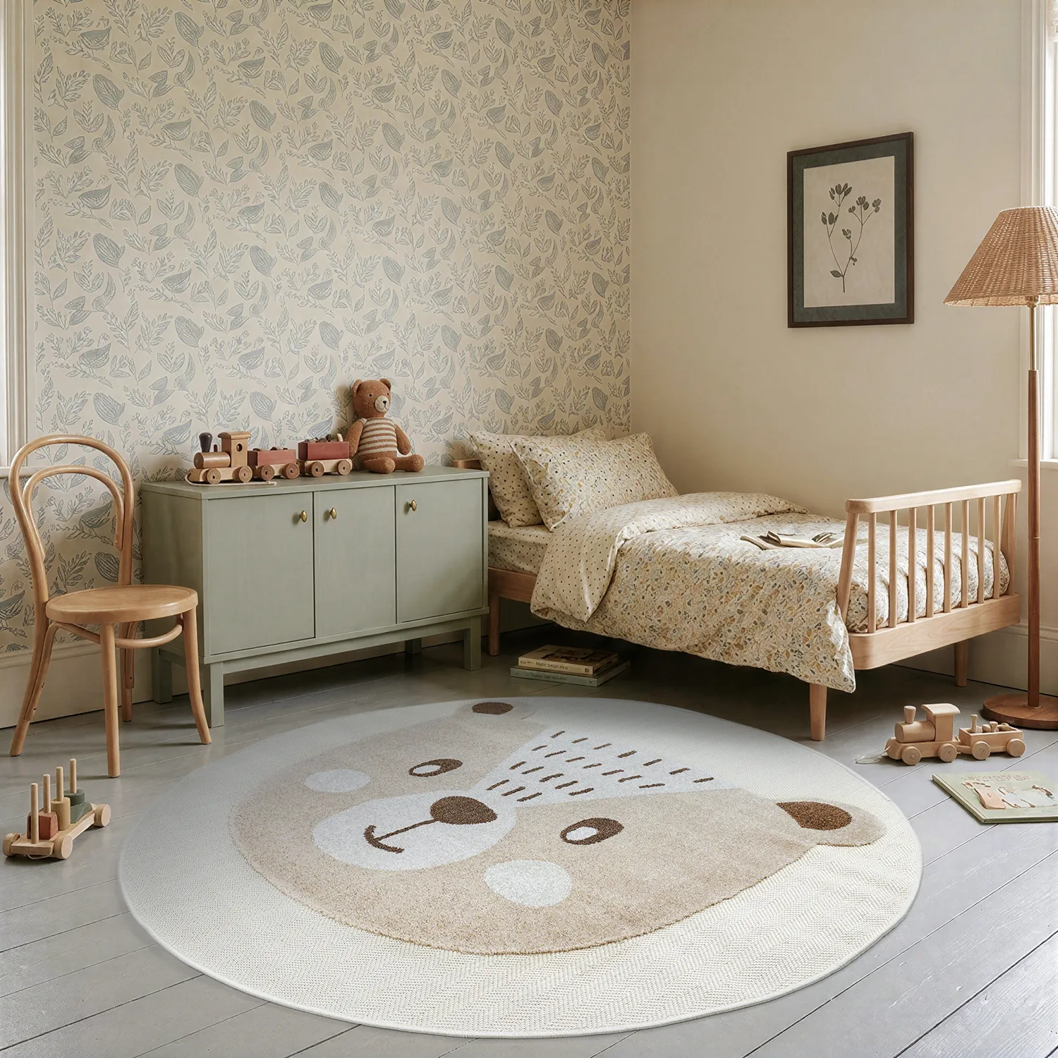 Rund Barnmatta - Kind Bear (creme)