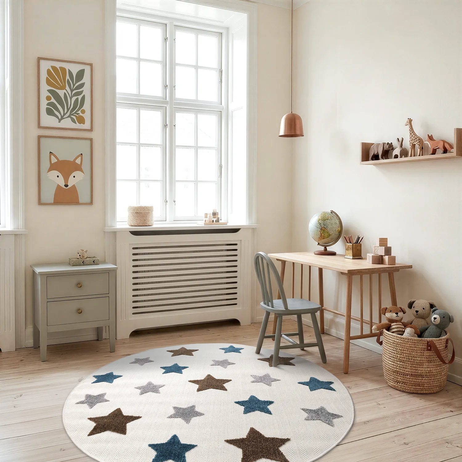 Rund Barnmatta - Stars (creme/multi)