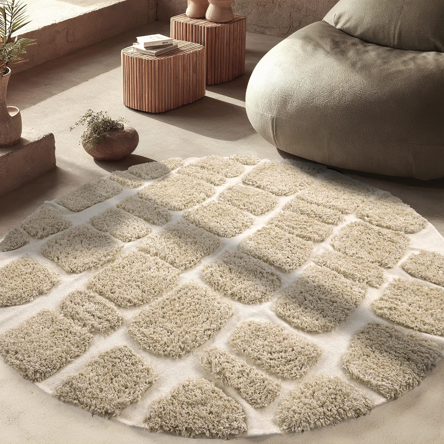 Rund matta - Otranto Natural Cotton Shaggy (offwhite)