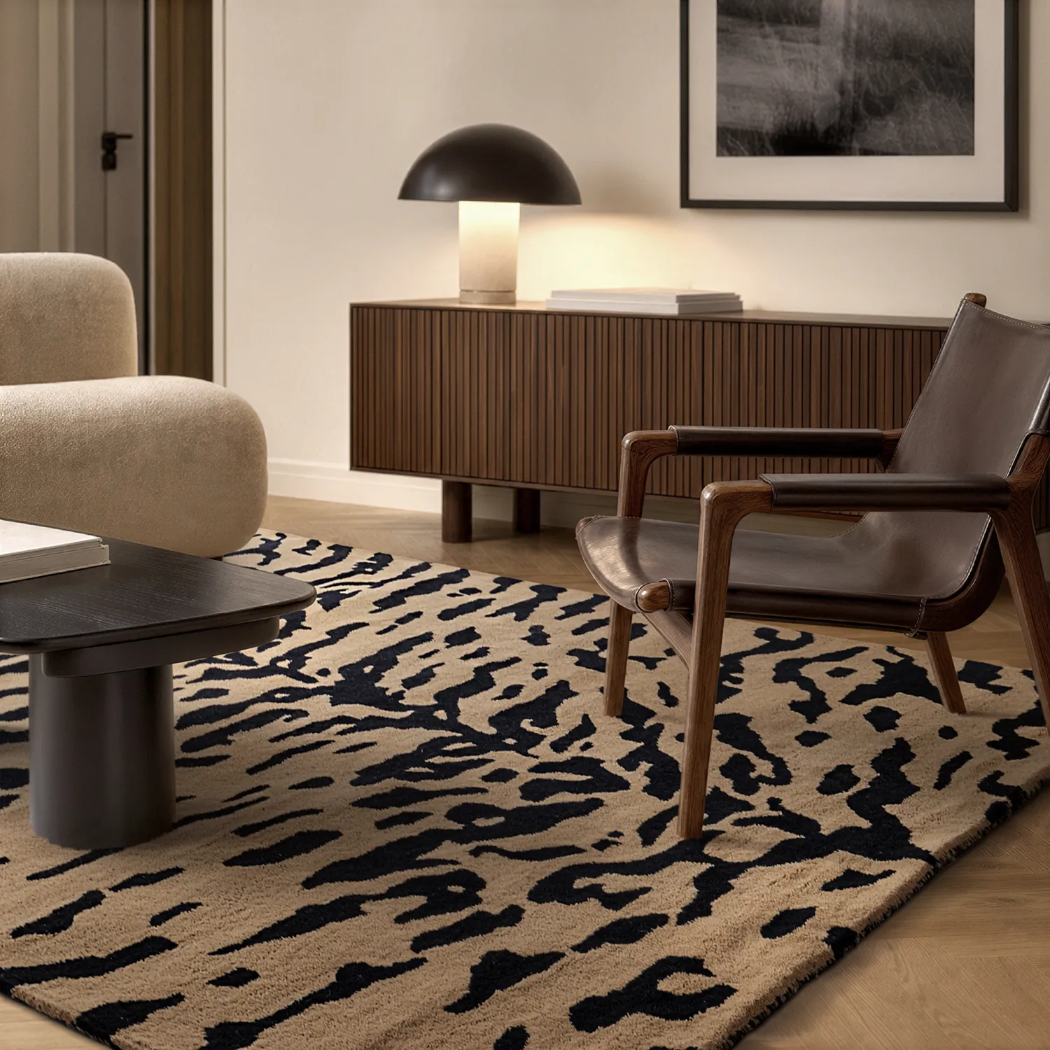 Ryamatta - Zebra Tufted Wool Premium (beige/svart)
