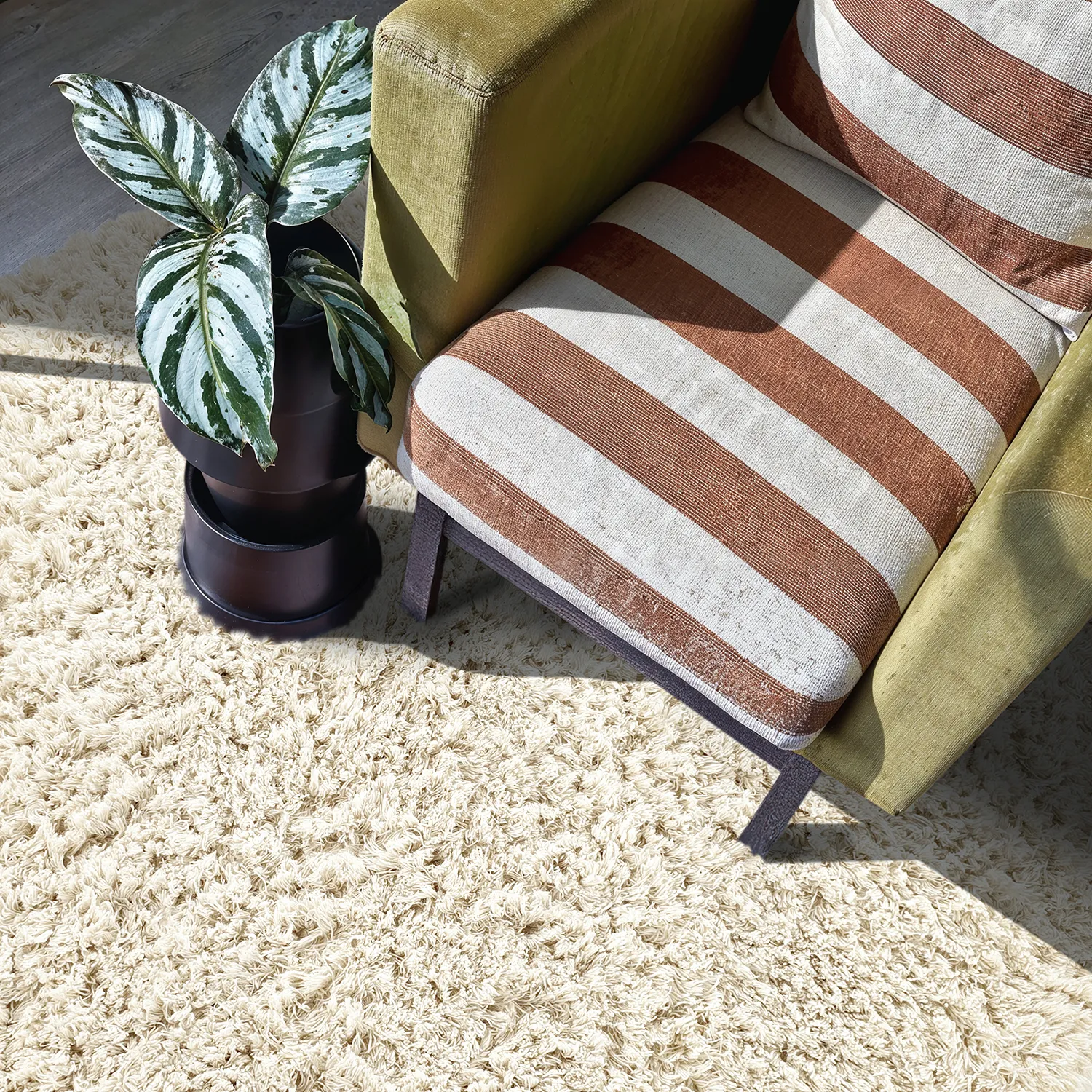 Rund matta - Fassale Hand Woven Wool Shaggy (vit)