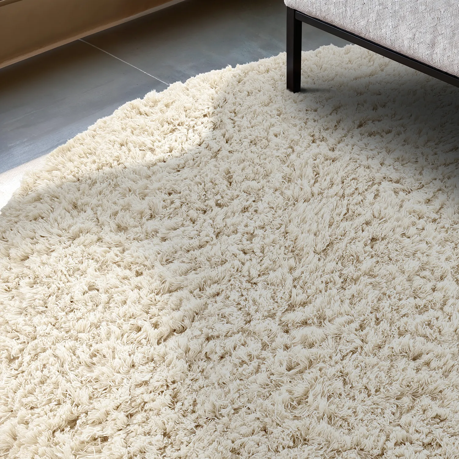 Rund matta - Fassale Hand Woven Wool Shaggy (vit)