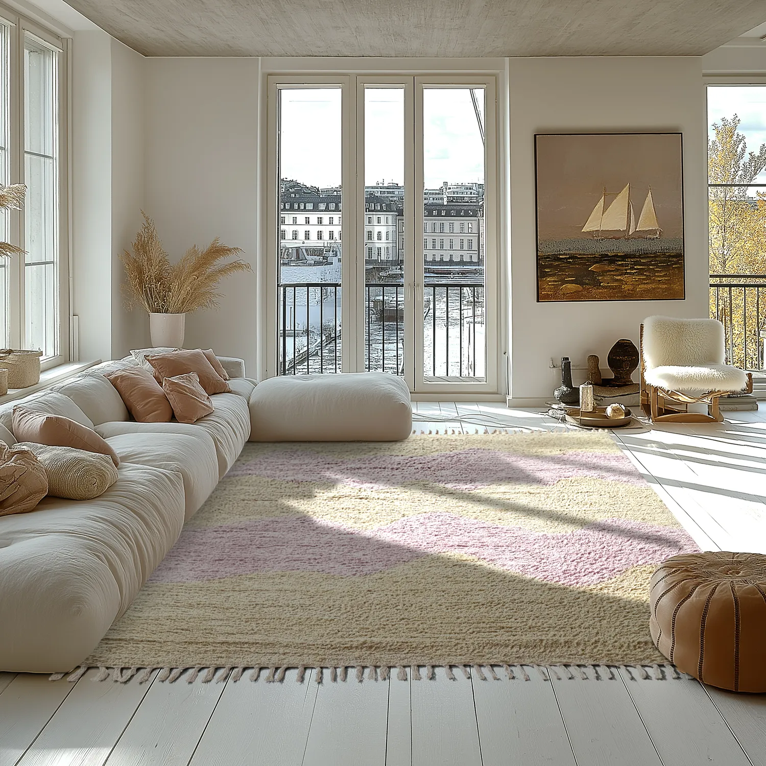Ryamattor - Amira Natural Cotton Shaggy (beige/lila)