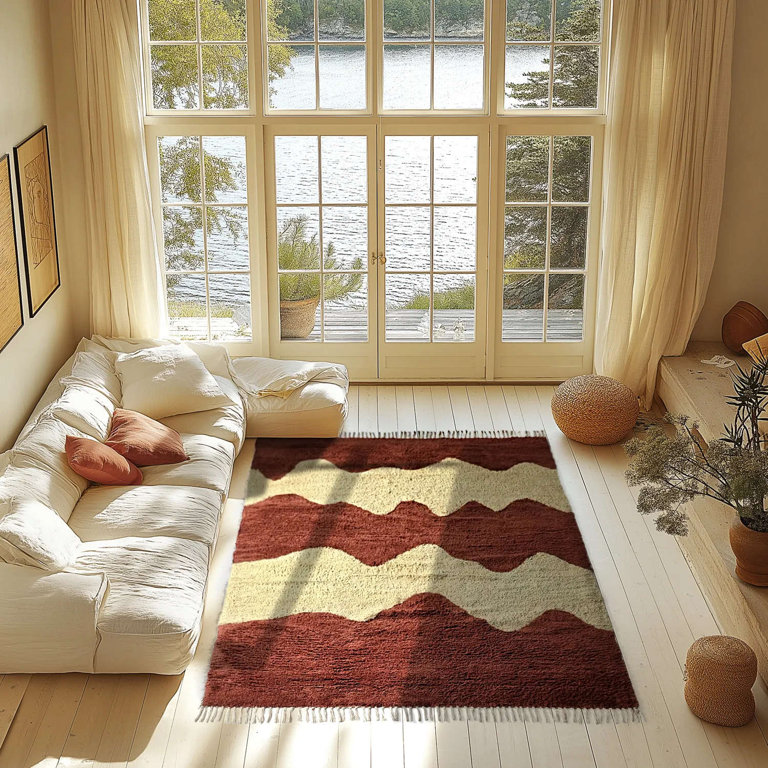 Ryamattor - Amira Natural Cotton Shaggy (röd/beige)