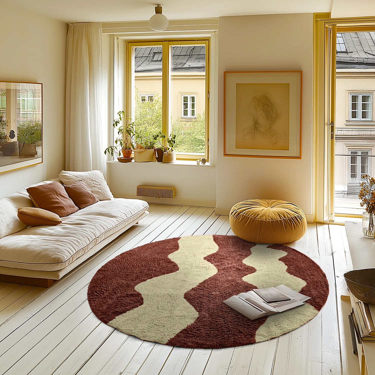Rund matta - Amira Natural Cotton Shaggy (röd/beige)