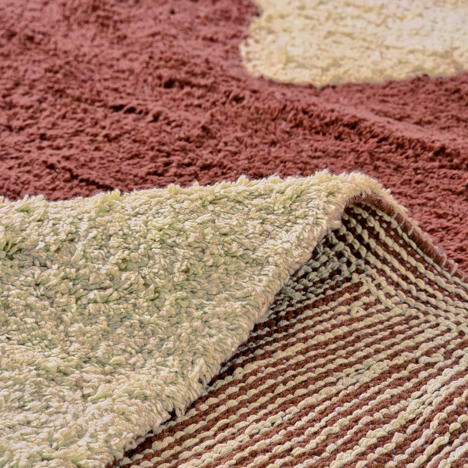 Rund matta - Amira Natural Cotton Shaggy (röd/beige)