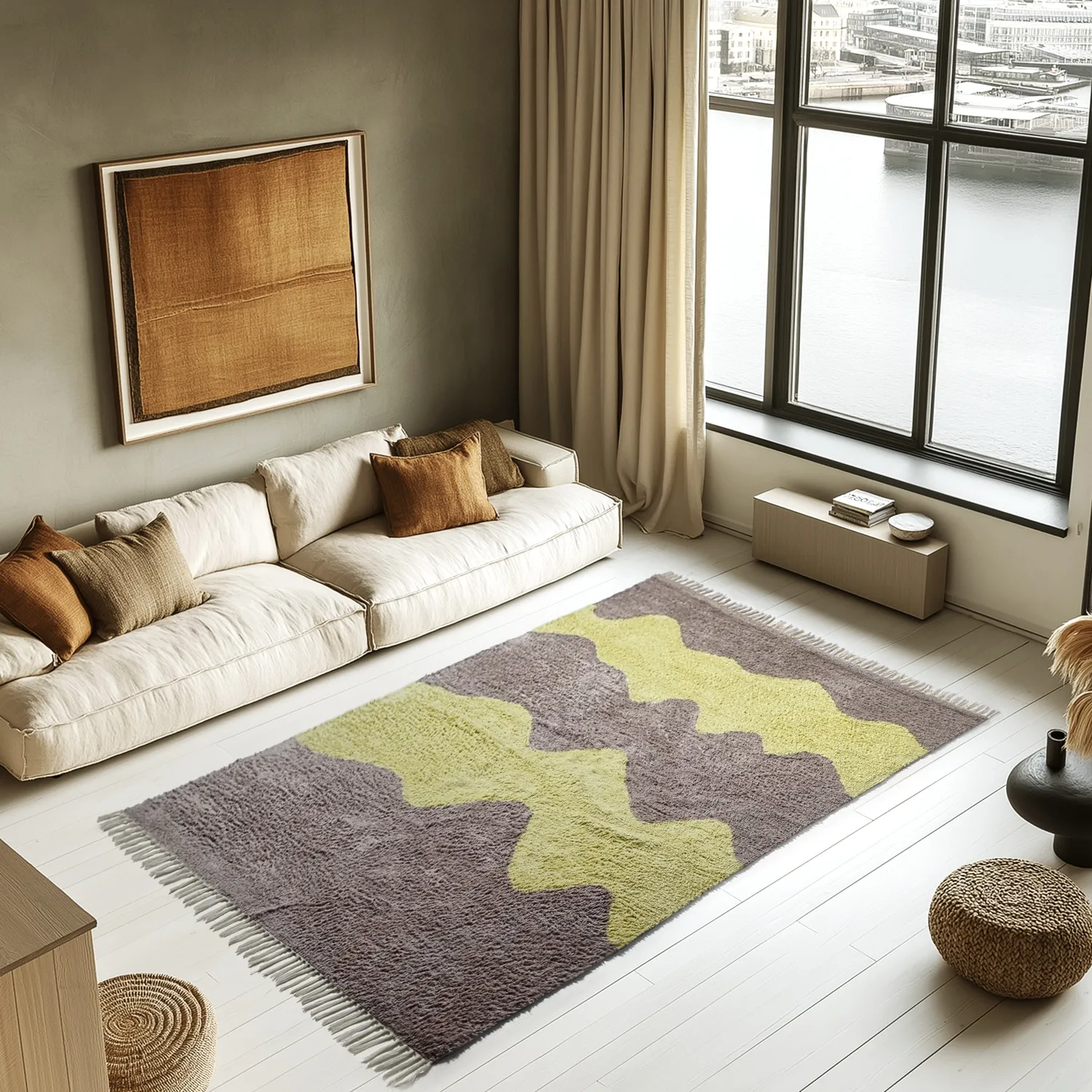 Ryamattor - Amira Natural Cotton Shaggy (taupe/gul)