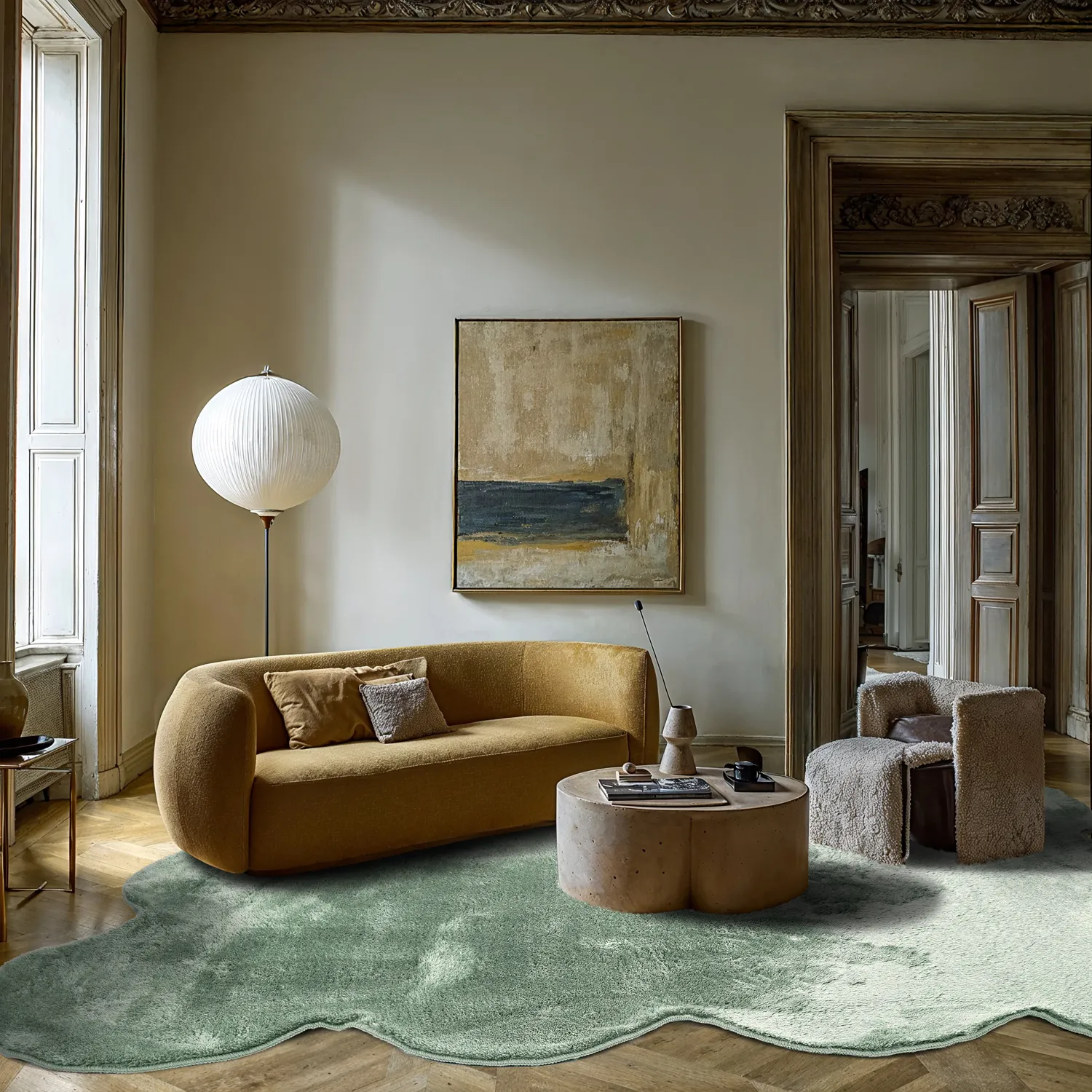 Vågig Ryamatta - Aranga Super Soft Fur (grön)