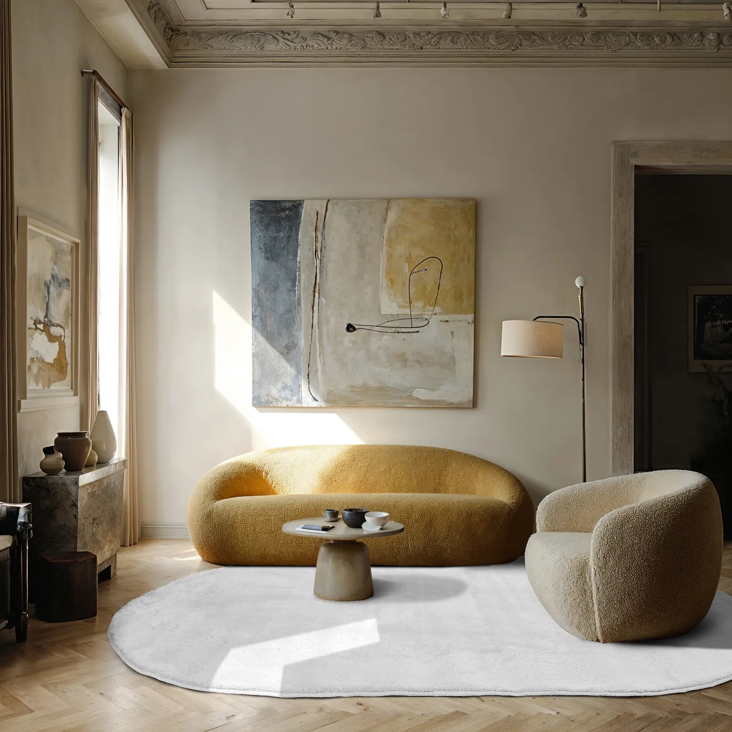 Oval Ryamatta - Aranga Super Soft Fur (vit)