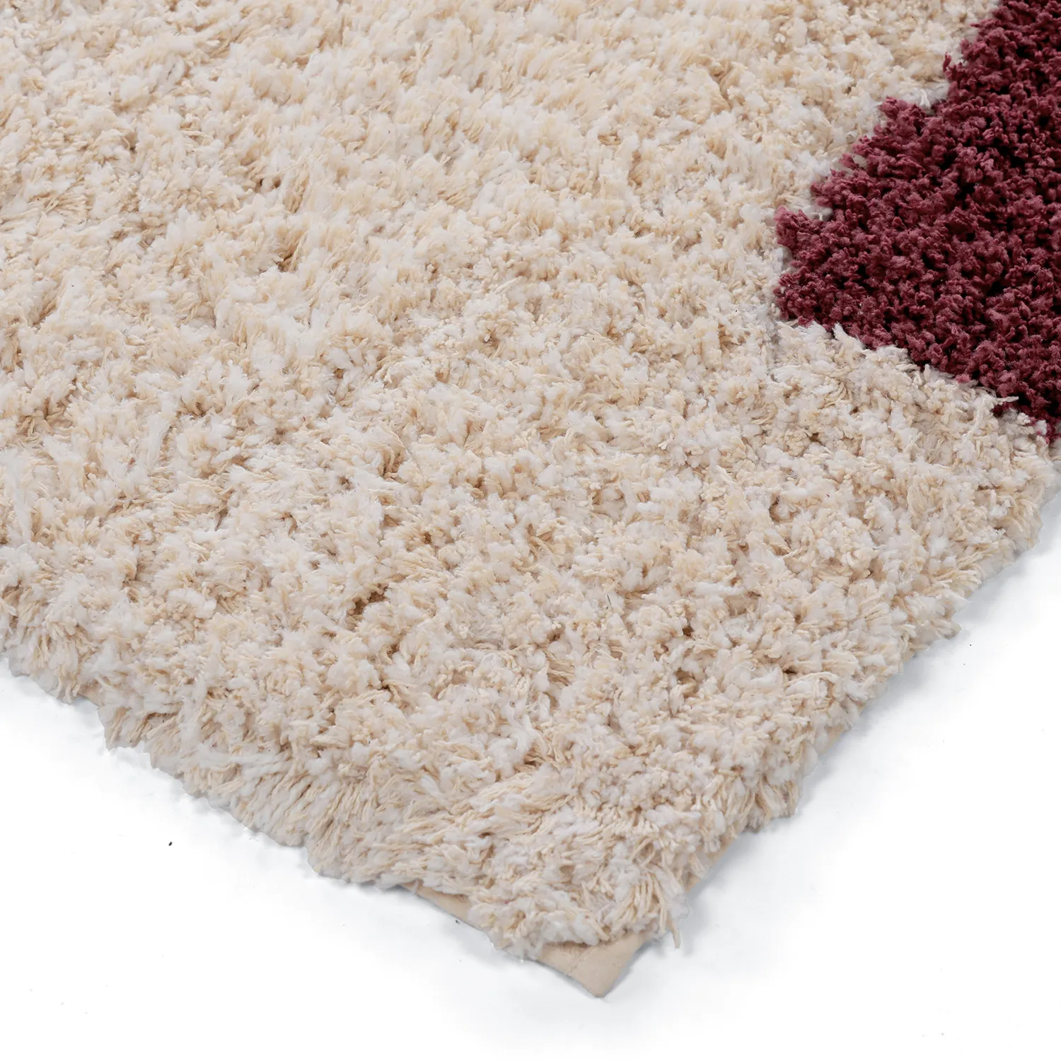 Ryamattor - Begur Natural Cotton Shaggy (offwhite/vinröd)