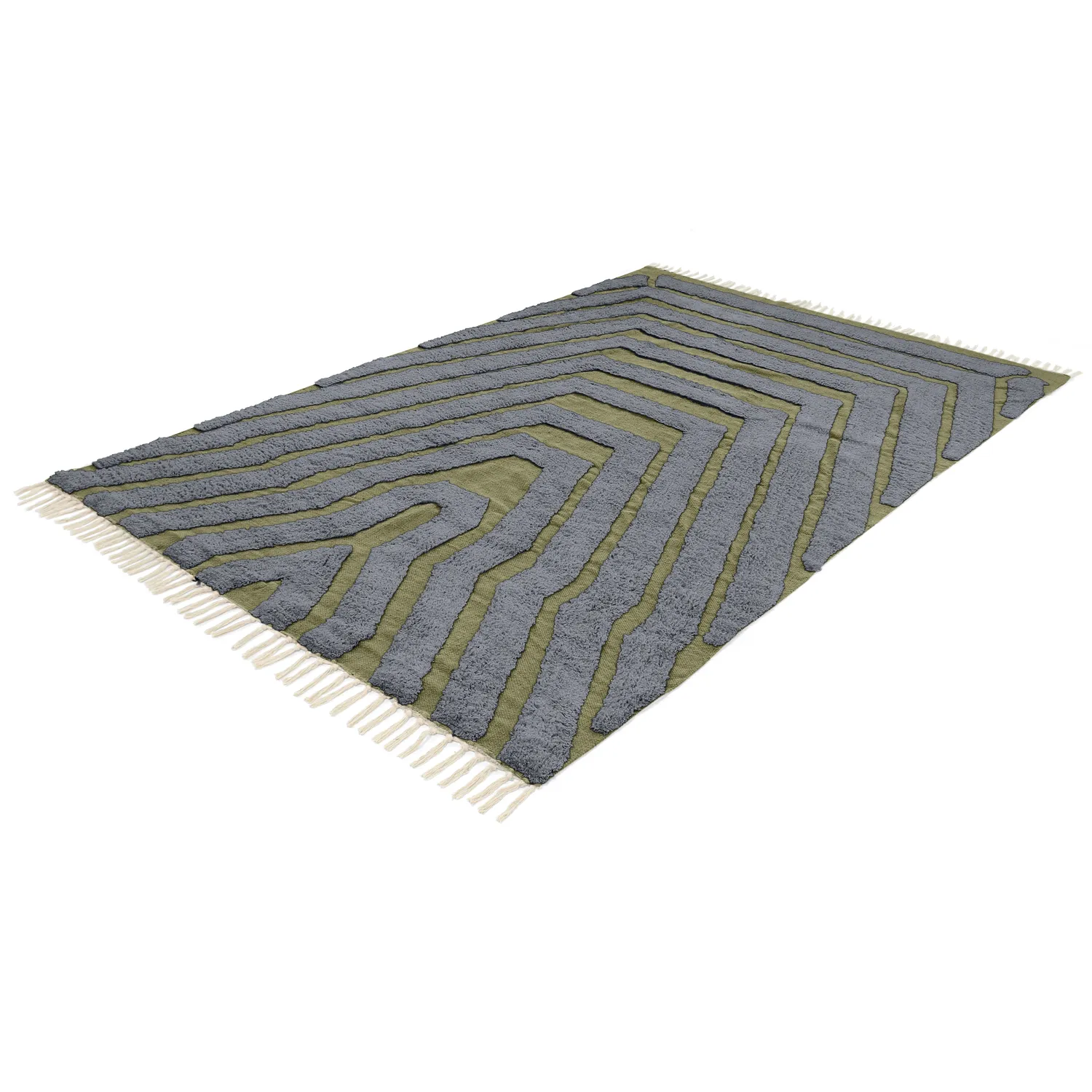 Ryamattor - Callista Natural Cotton Shaggy (svart/grön)